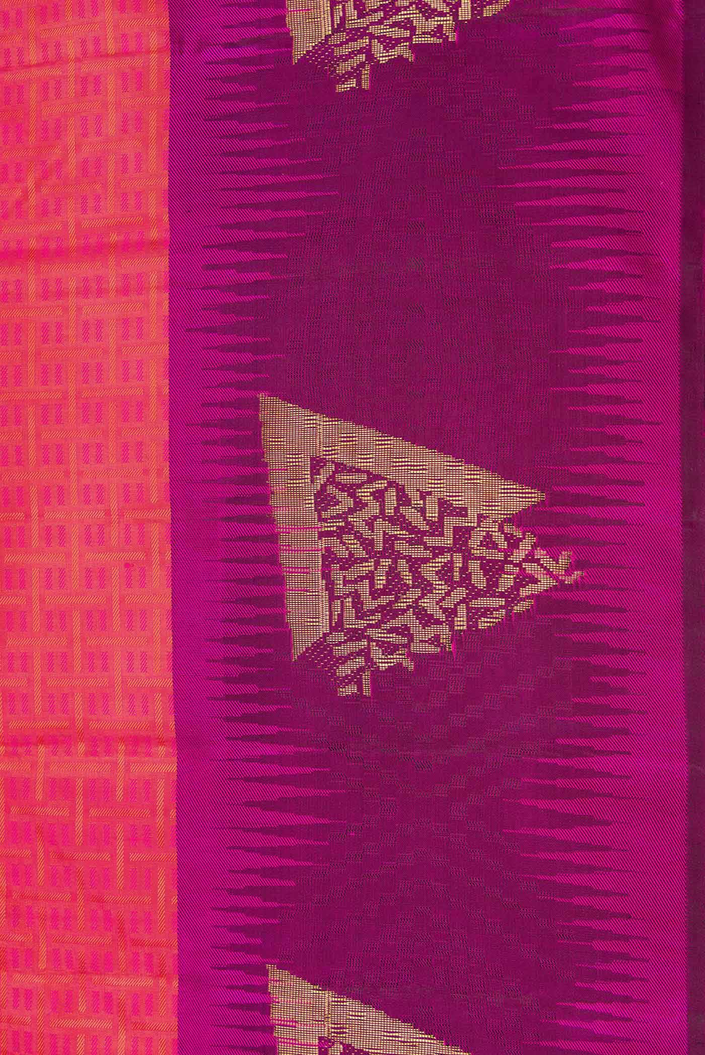 Pink and Orange Color Kanchipuram Silk Saree - Image 3