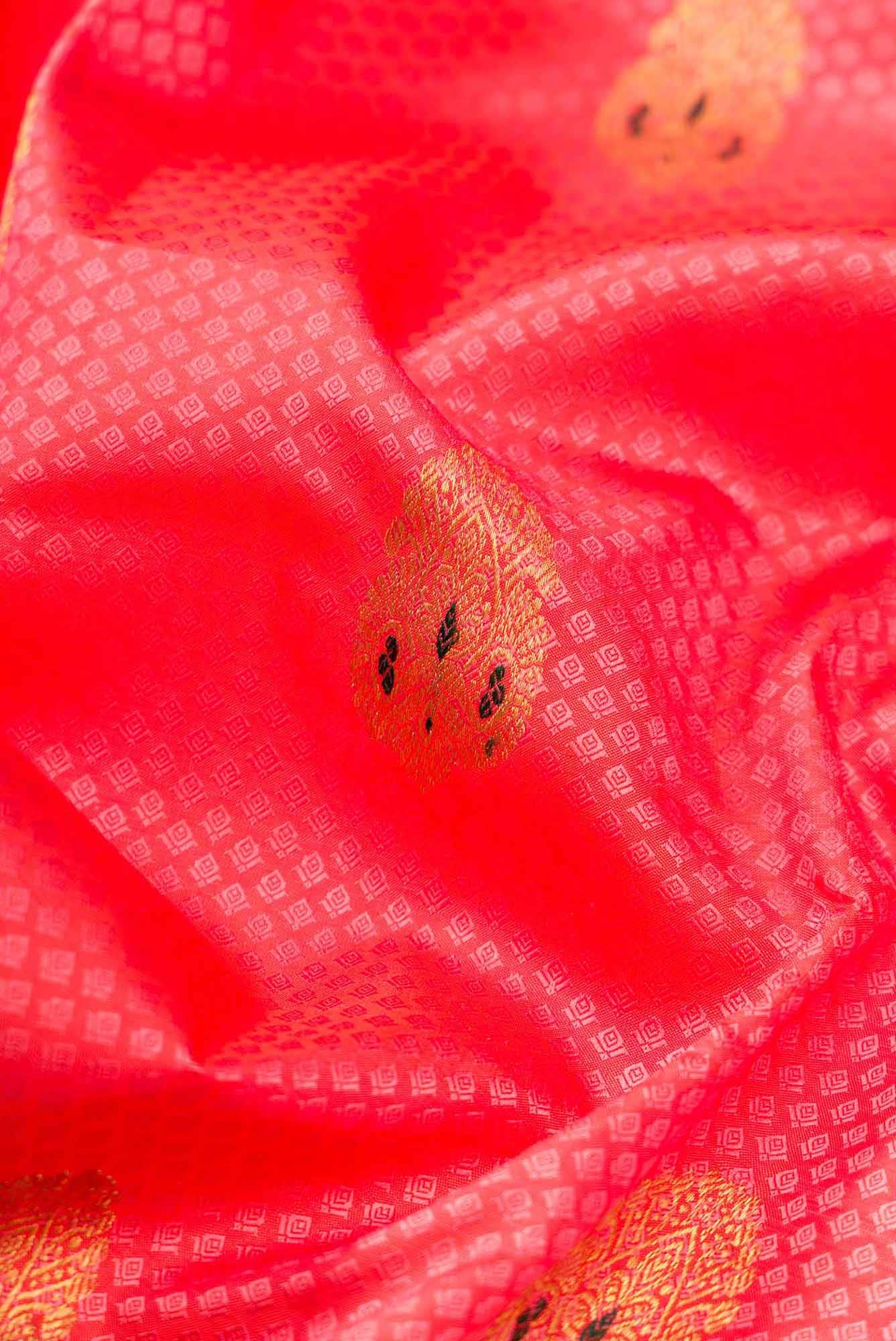 Pure Silk Pure Zari Coral Dual Tone Kanchipuram Saree - Image 3