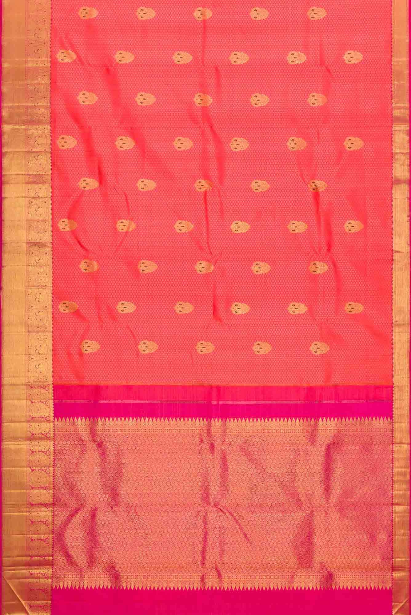 Pure Silk Pure Zari Coral Dual Tone Kanchipuram Saree - Image 4