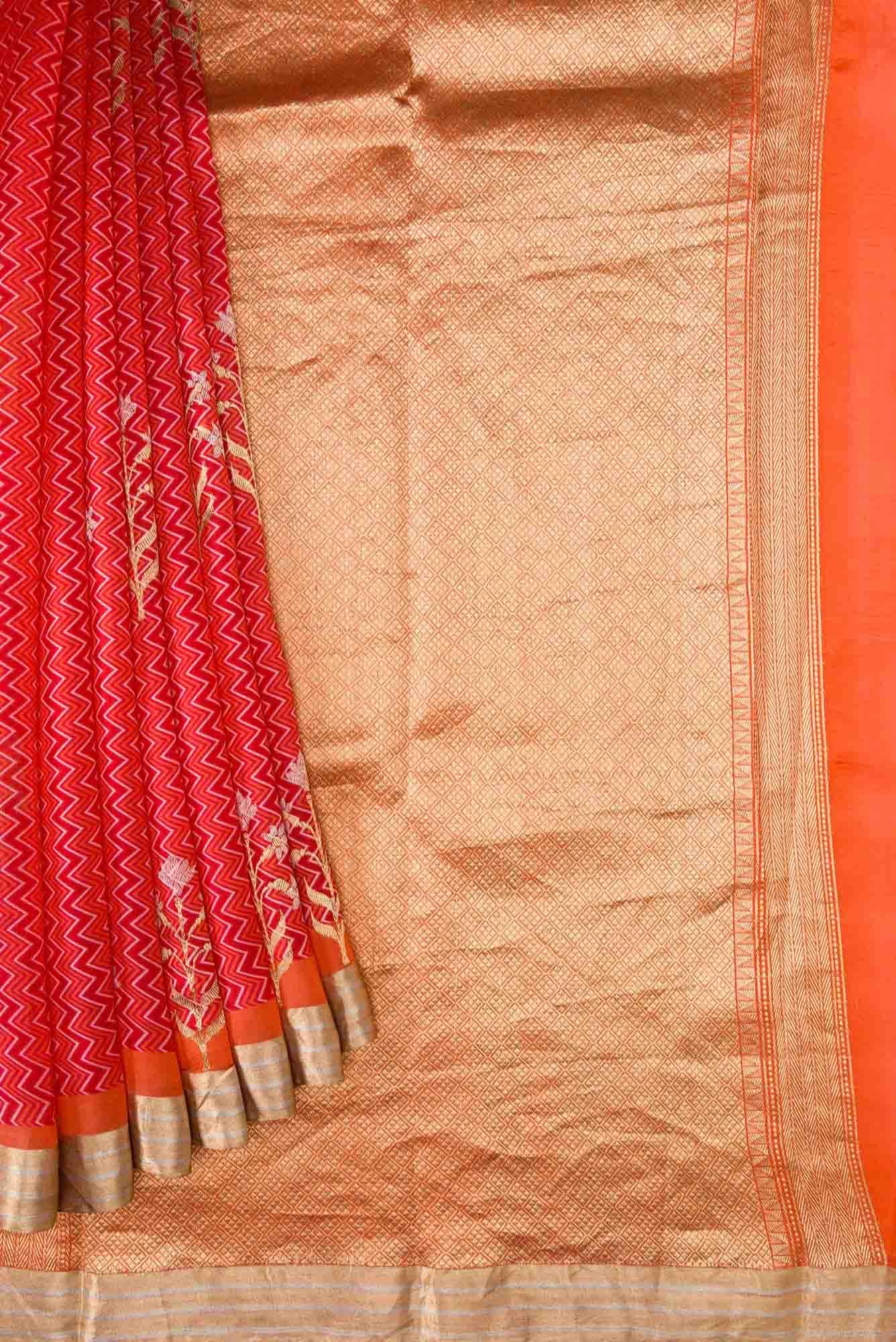 Orange Dual Tone Kanjivaram Silk Saree - Image 2