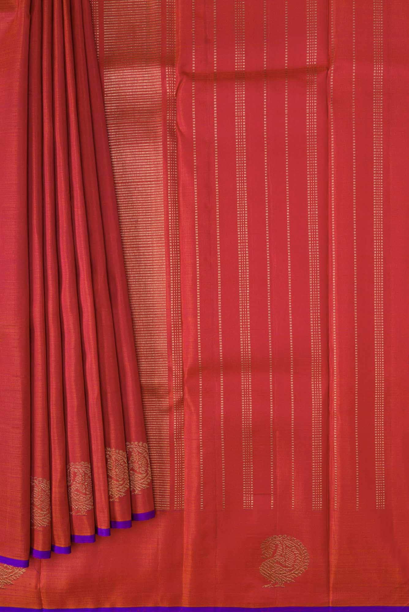 Pure Silk Pure Zari Orange Dual Tone Kanjivaram Saree - Image 2