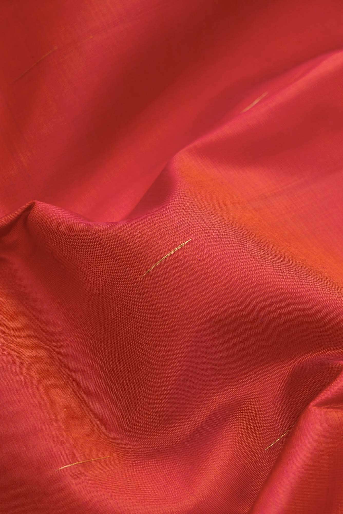 Pure Silk Pure Zari Orange Dual Tone Kanjivaram Saree - Image 3