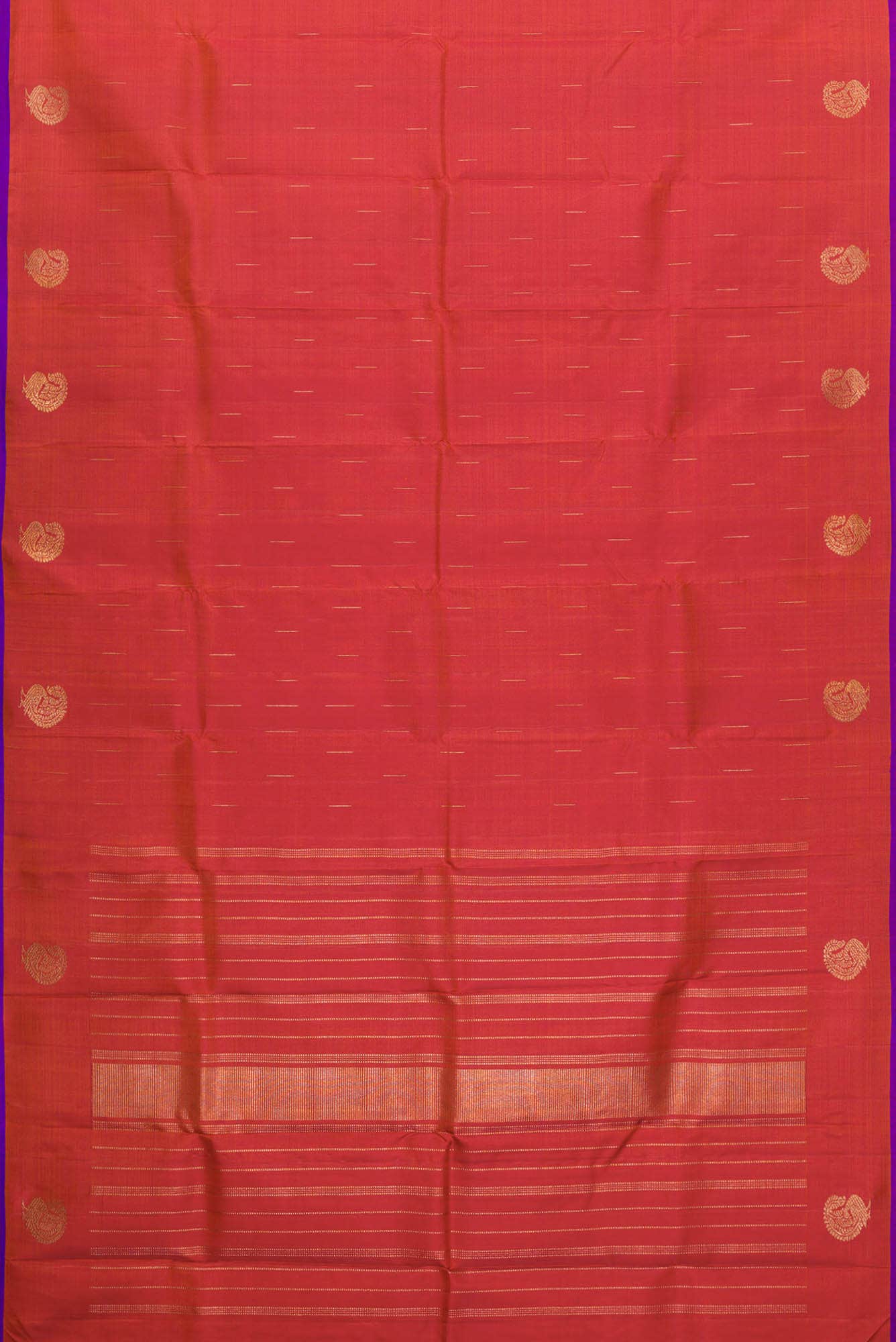 Pure Silk Pure Zari Orange Dual Tone Kanjivaram Saree - Image 4