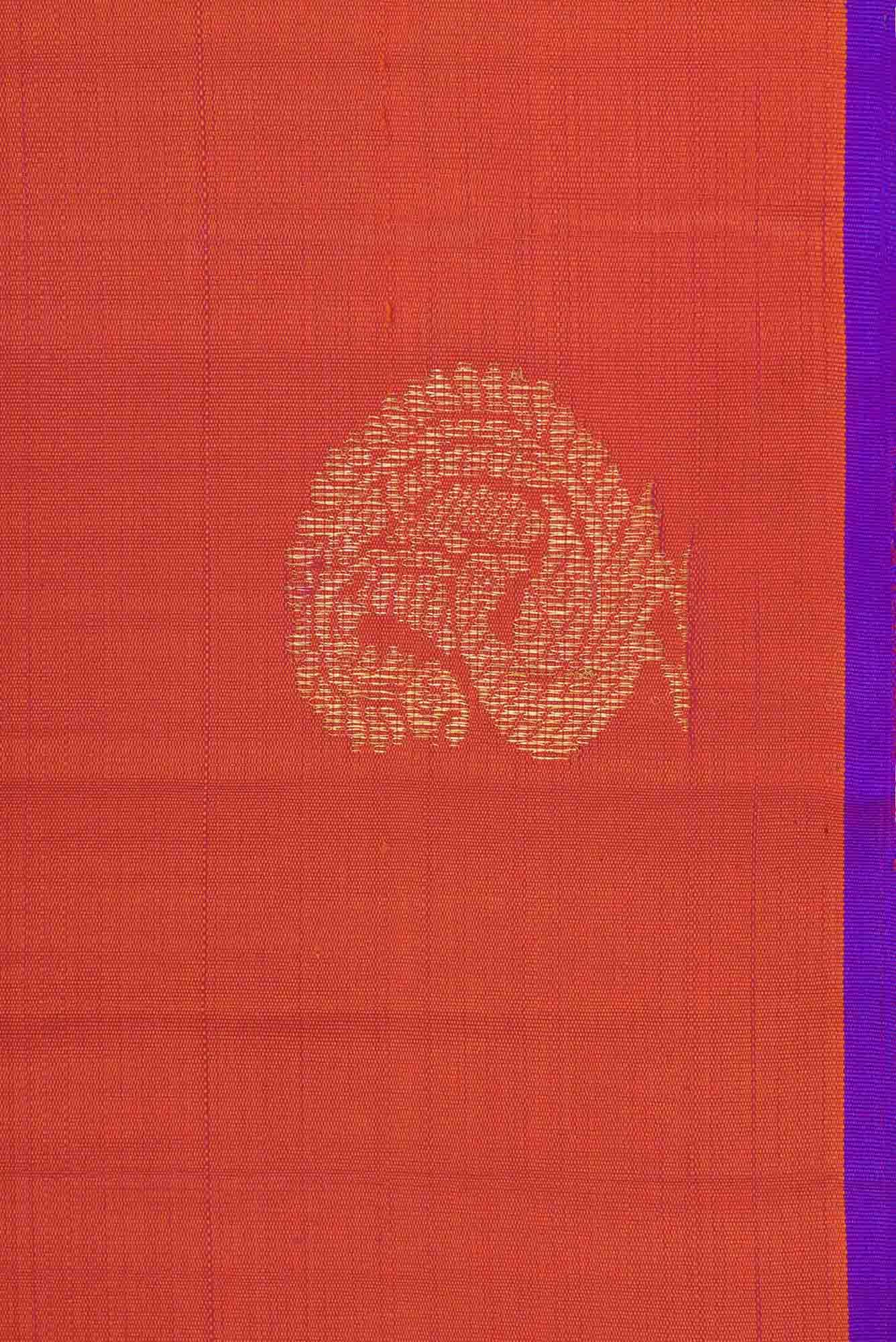Pure Silk Pure Zari Orange Dual Tone Kanjivaram Saree - Image 5