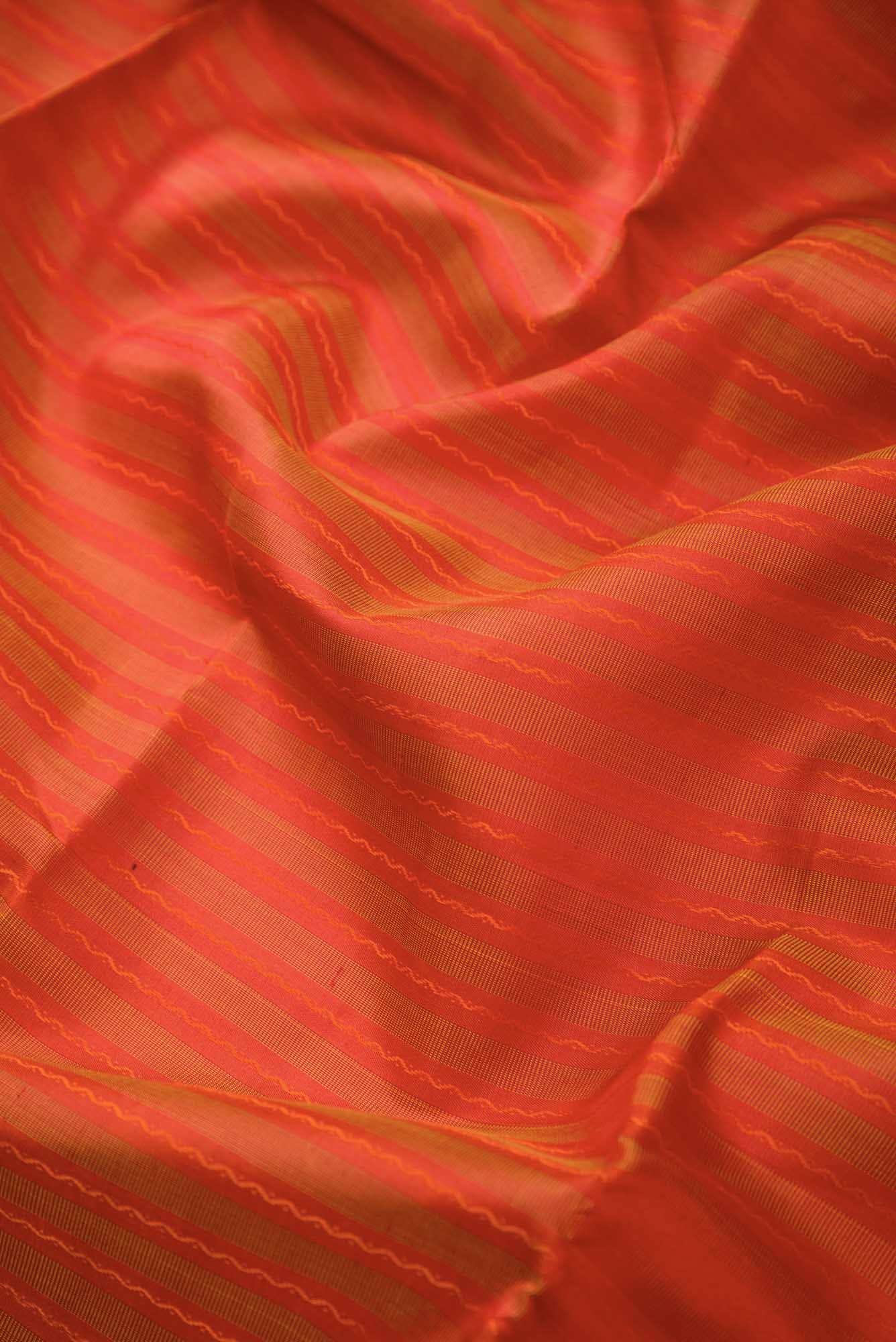 Pure Silk Pure Zari Orange Dual Tone Kanchipuram Saree - Image 3