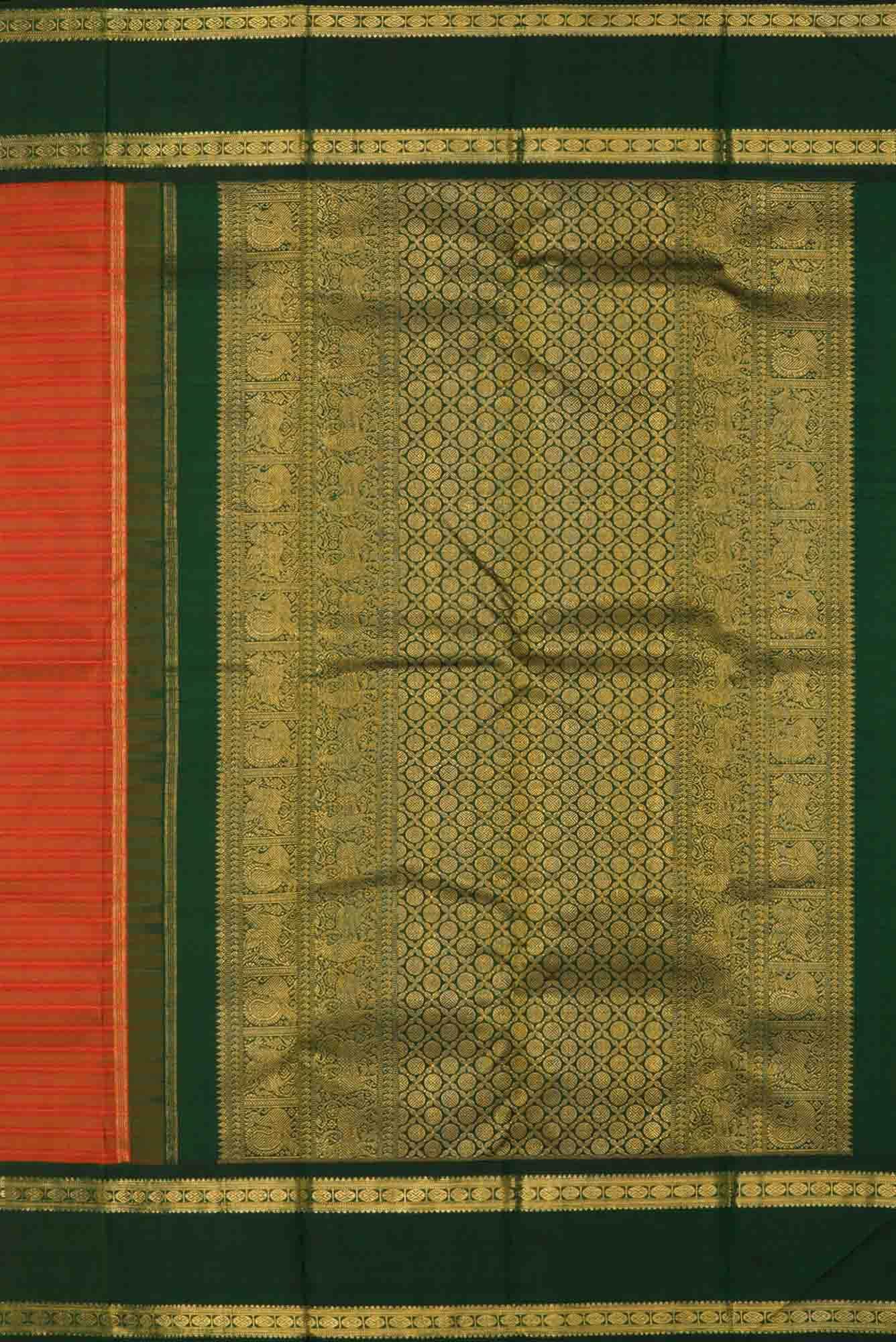 Pure Silk Pure Zari Orange Dual Tone Kanchipuram Saree - Image 5