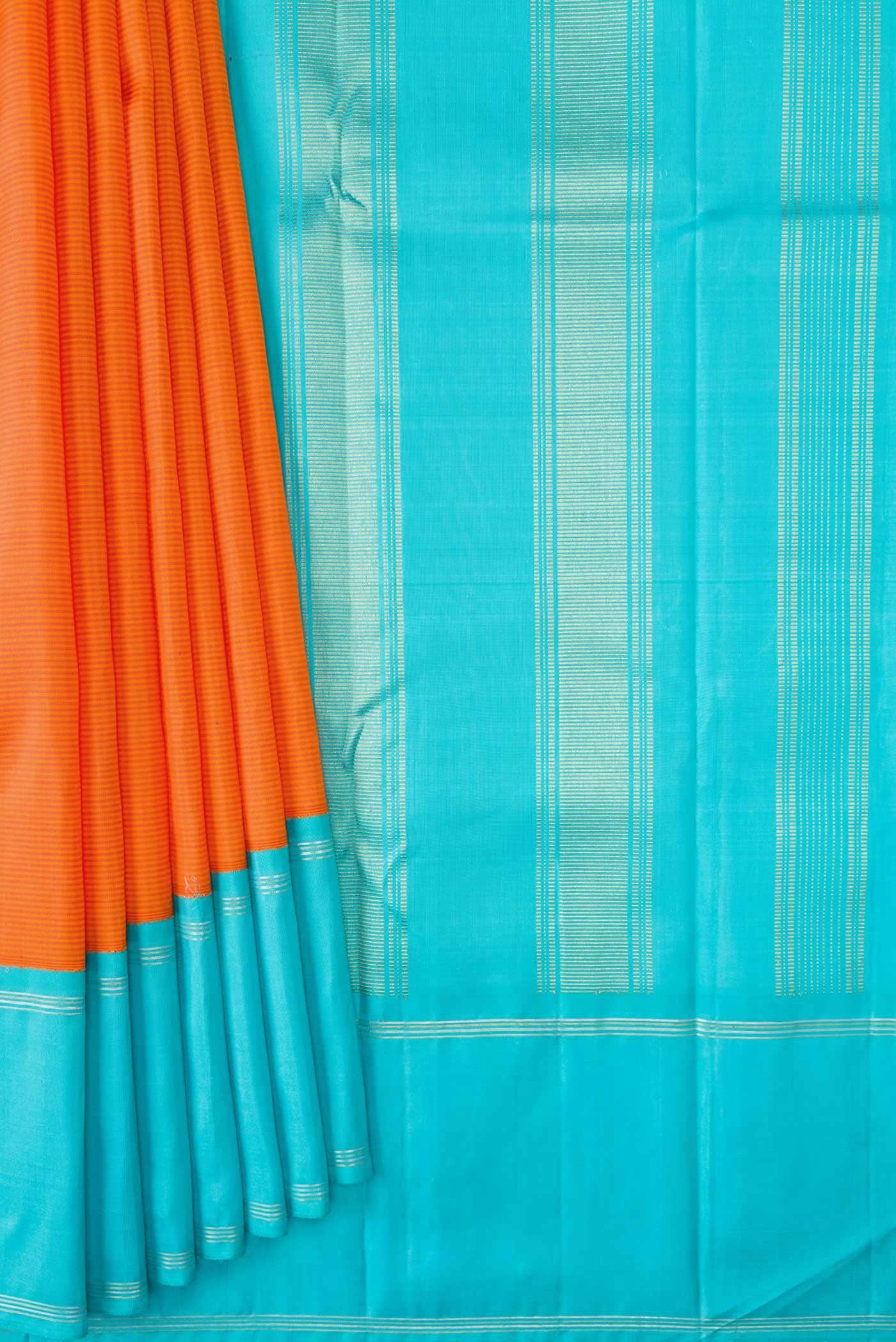 Orange Dual Tone Kanjivaram Silk Saree - Image 2