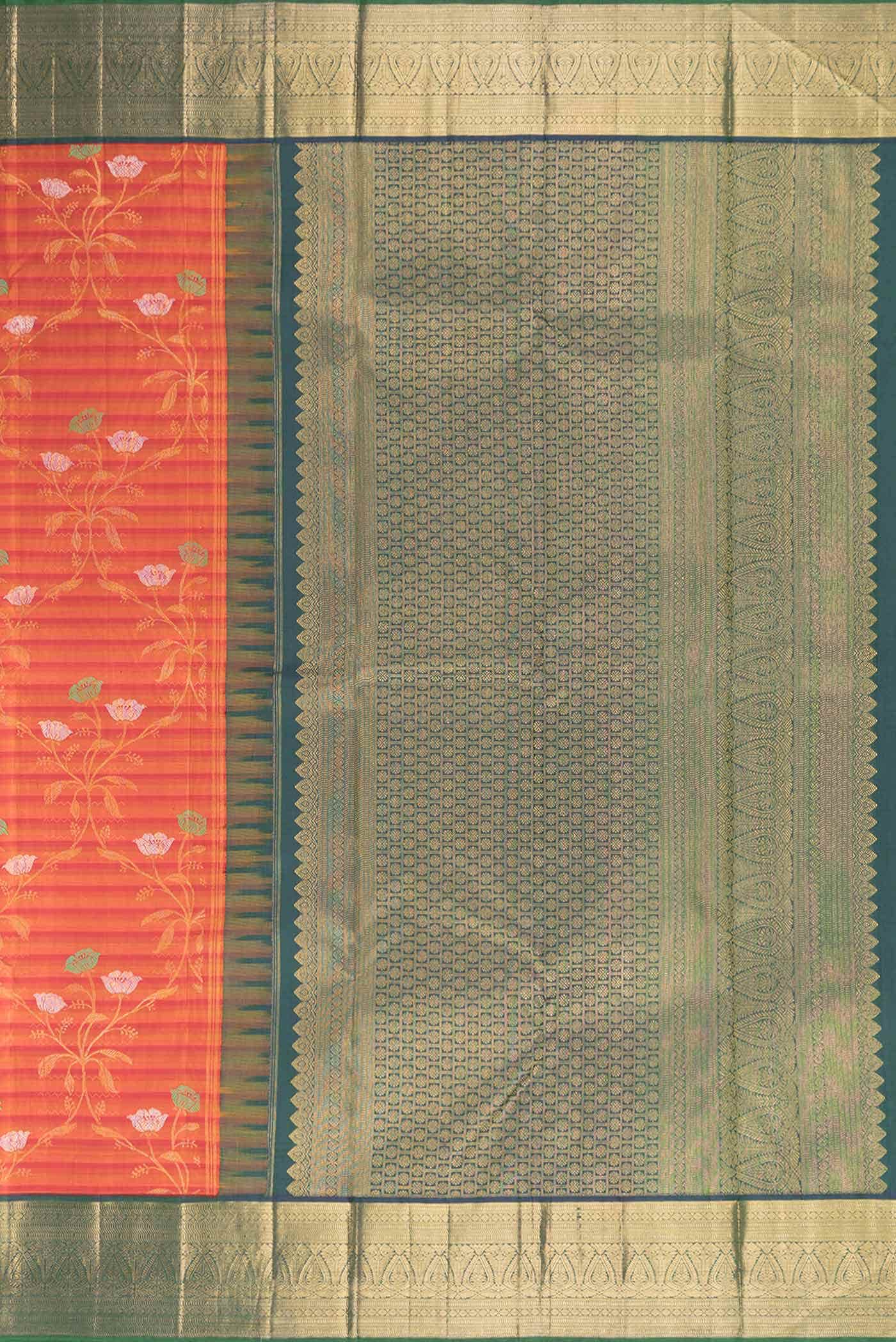 Pure Silk Pure Zari Orange Dual Tone Kanjivaram Saree - Image 5