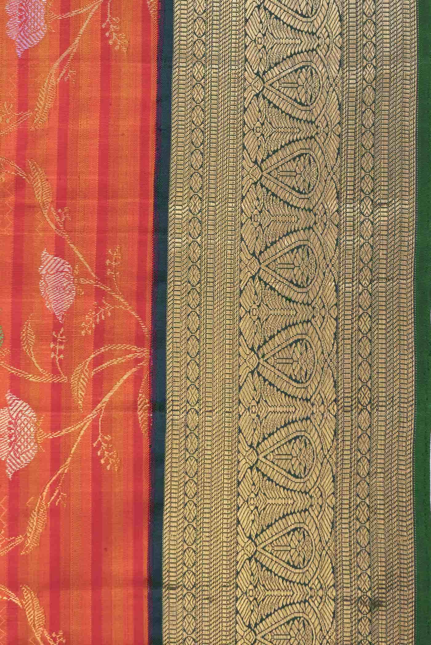 Pure Silk Pure Zari Orange Dual Tone Kanjivaram Saree - Image 6