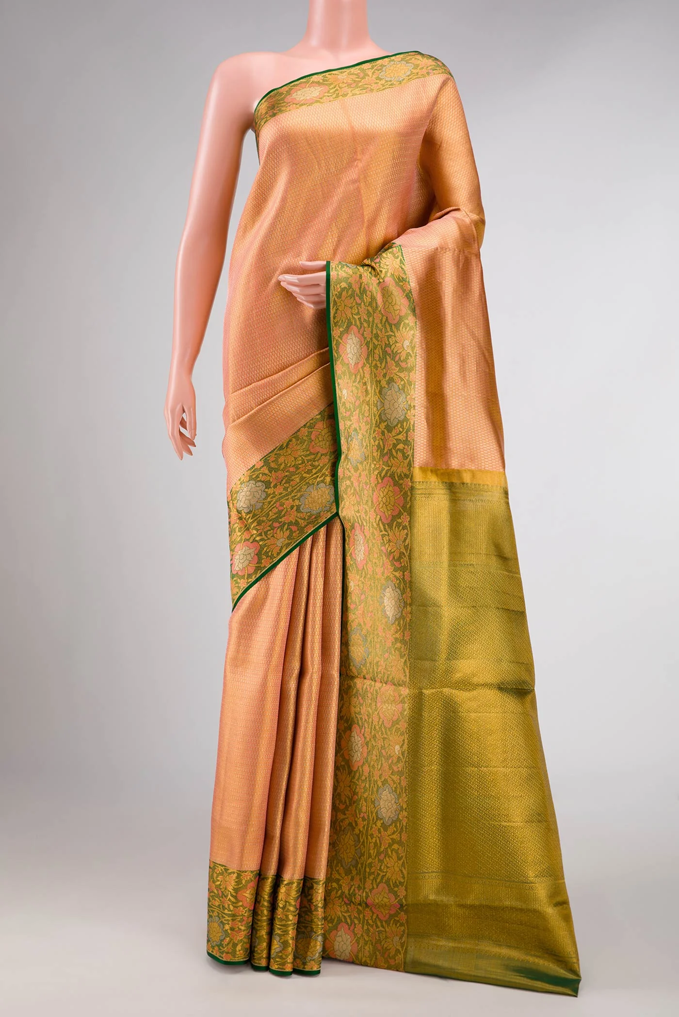 Orange Dual Tone Kanjivaram Tissue Silk Saree