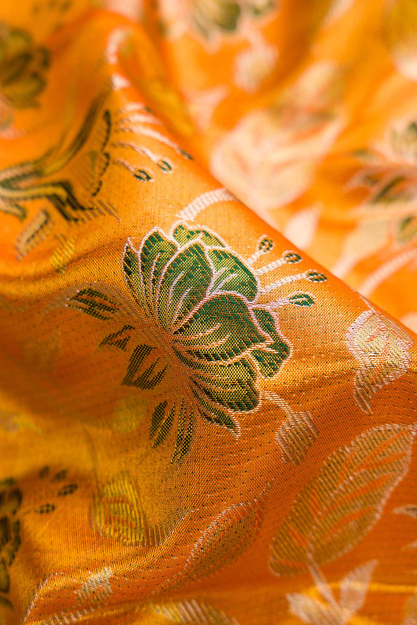 Orange Dual Tone Kanchipuram Tissue Silk Saree - Image 2