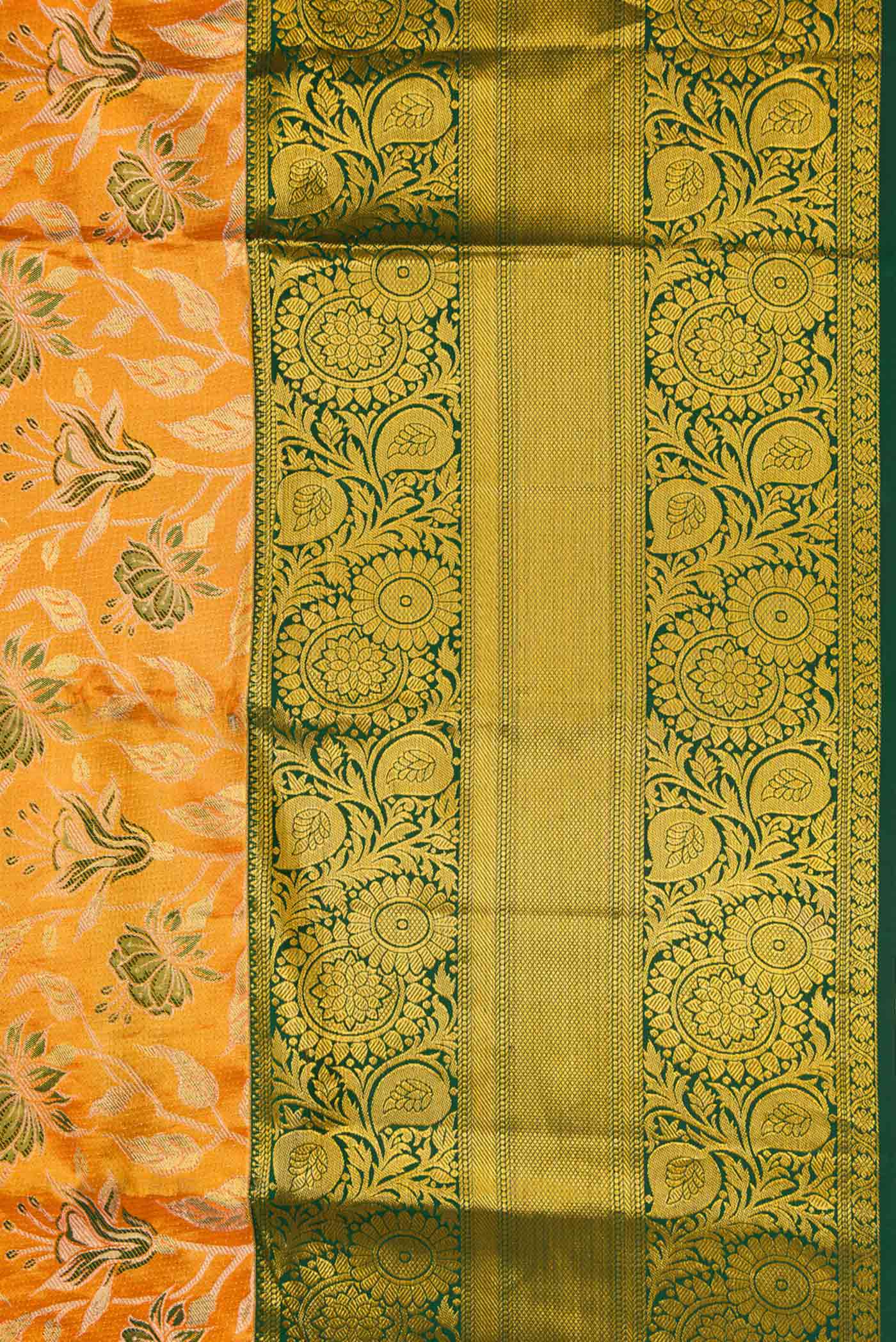 Orange Dual Tone Kanchipuram Tissue Silk Saree - Image 3