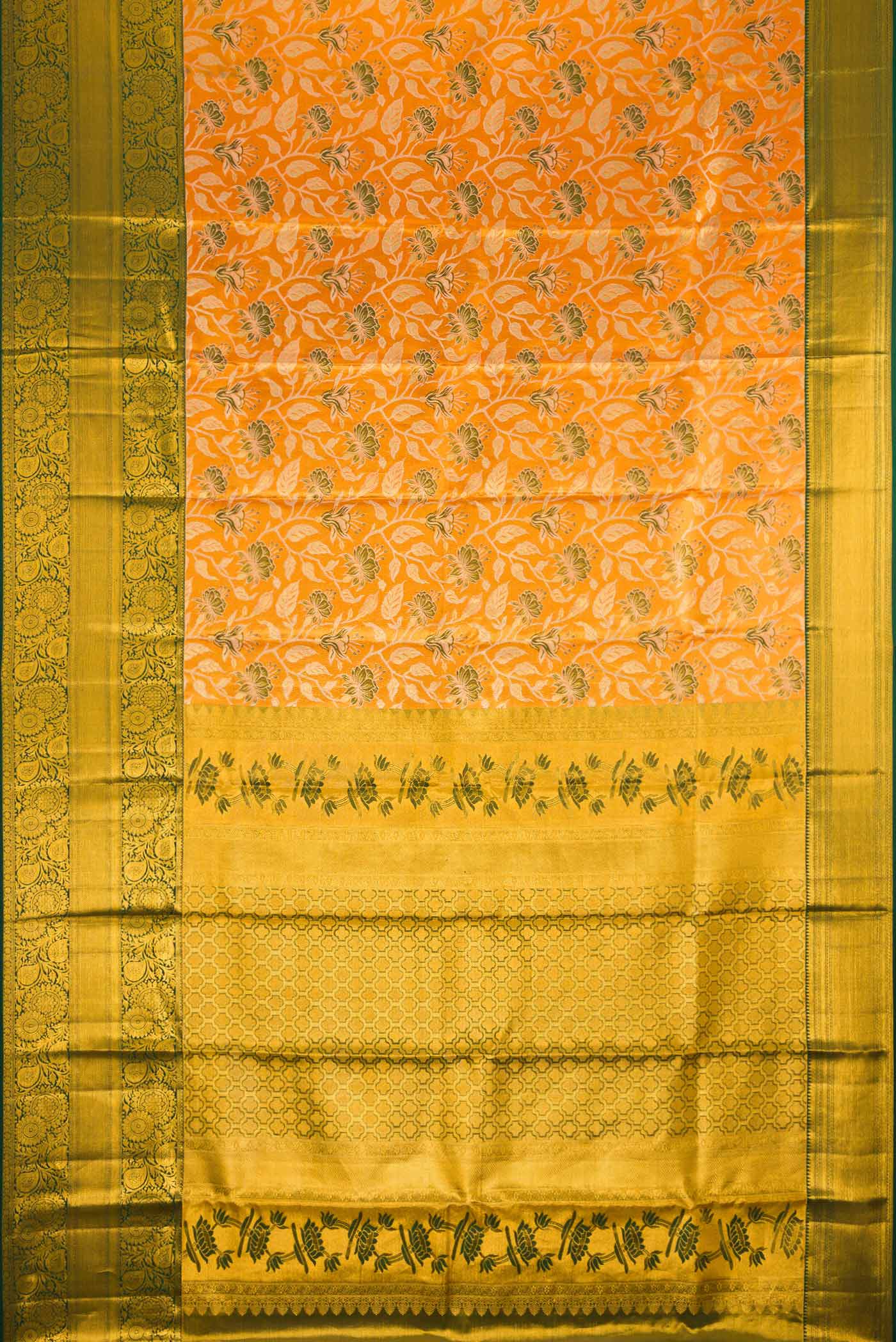 Orange Dual Tone Kanchipuram Tissue Silk Saree - Image 6