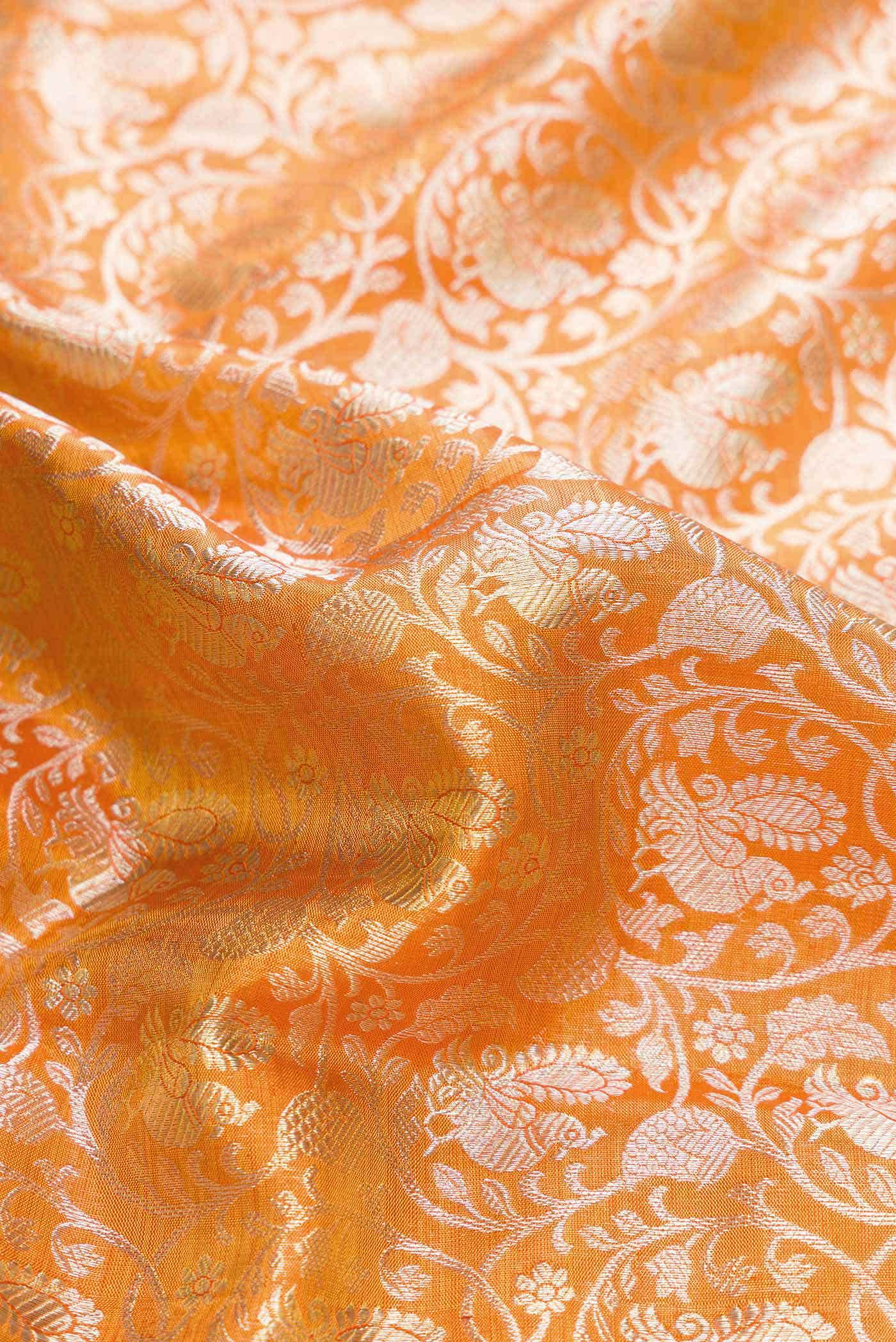 Orange Dual Tone Kanchipuram Tissue Silk Saree - Image 3