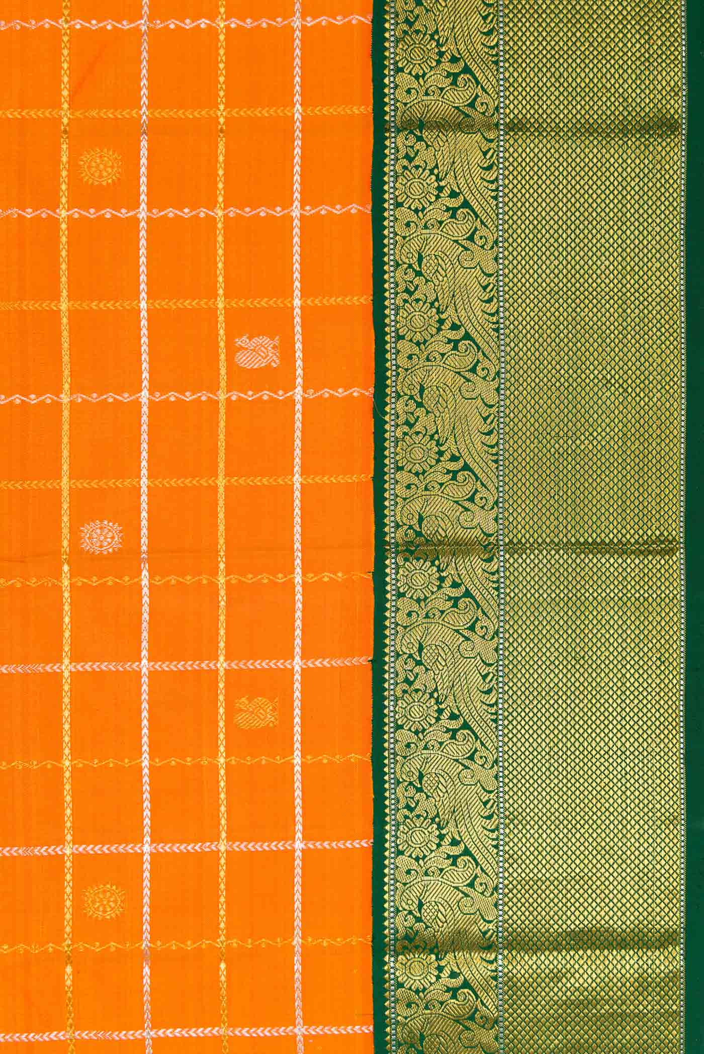 Orange Dual Tone Kanjivaram Silk Saree - Image 3