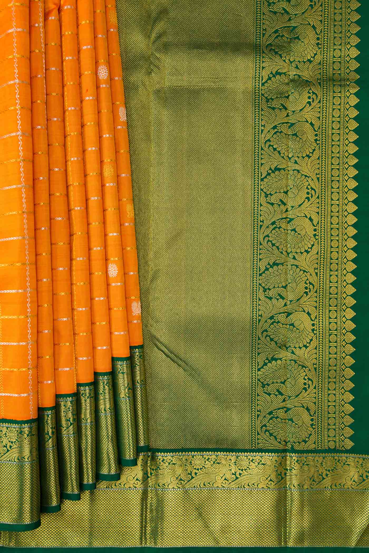 Orange Dual Tone Kanjivaram Silk Saree - Image 4
