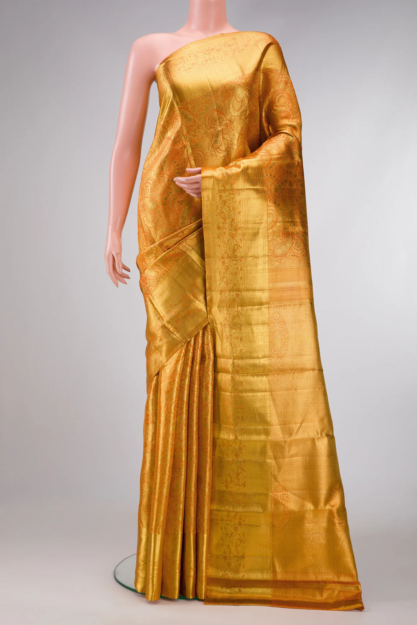Yellow Dual Tone Kanjivaram Tissue Silk Saree