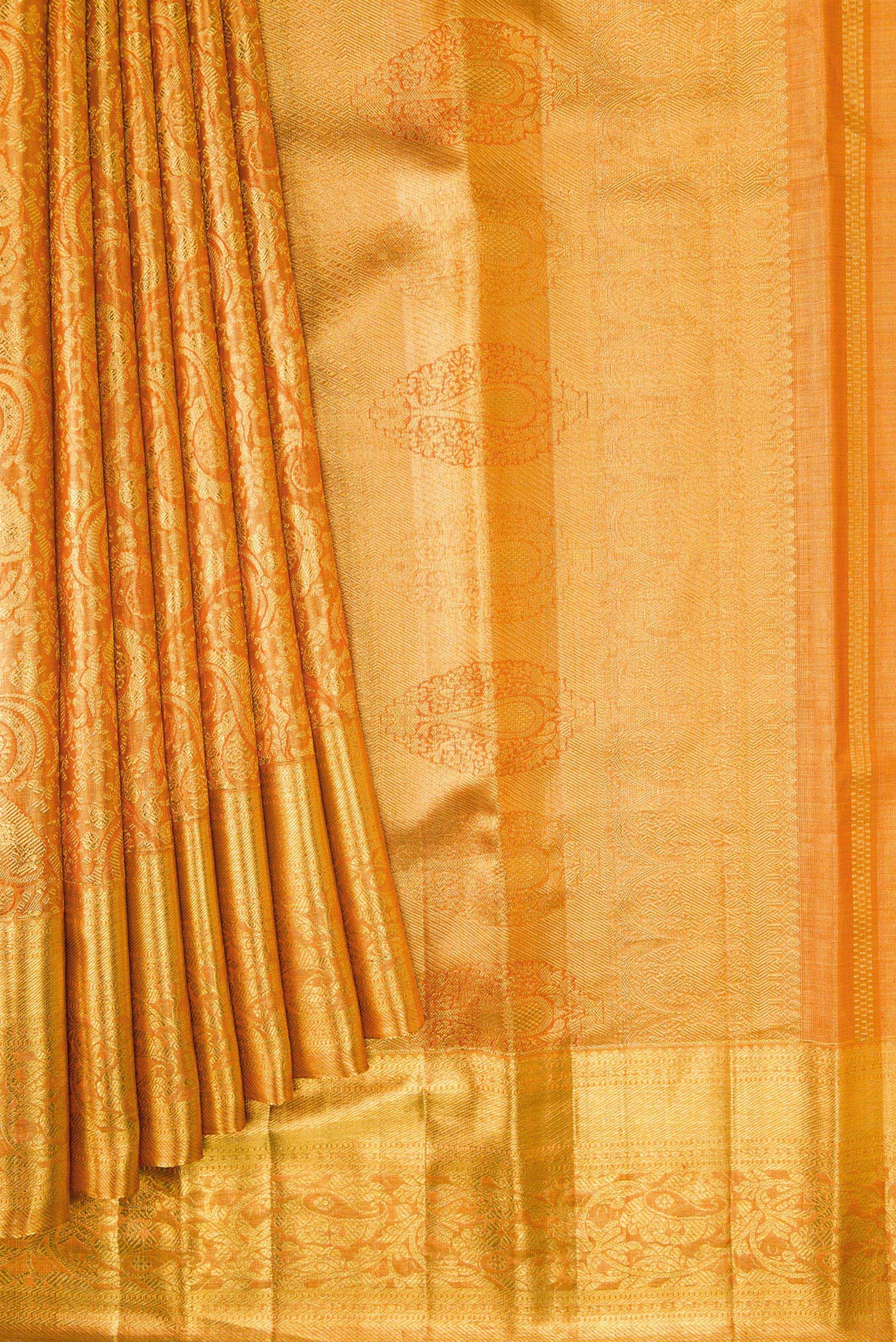 Yellow Dual Tone Kanjivaram Tissue Silk Saree - Image 4