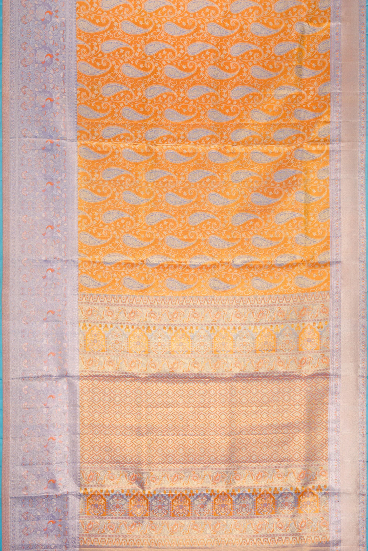 Mustard Dual Tone Kanjivaram Tissue Silk Saree - Image 6
