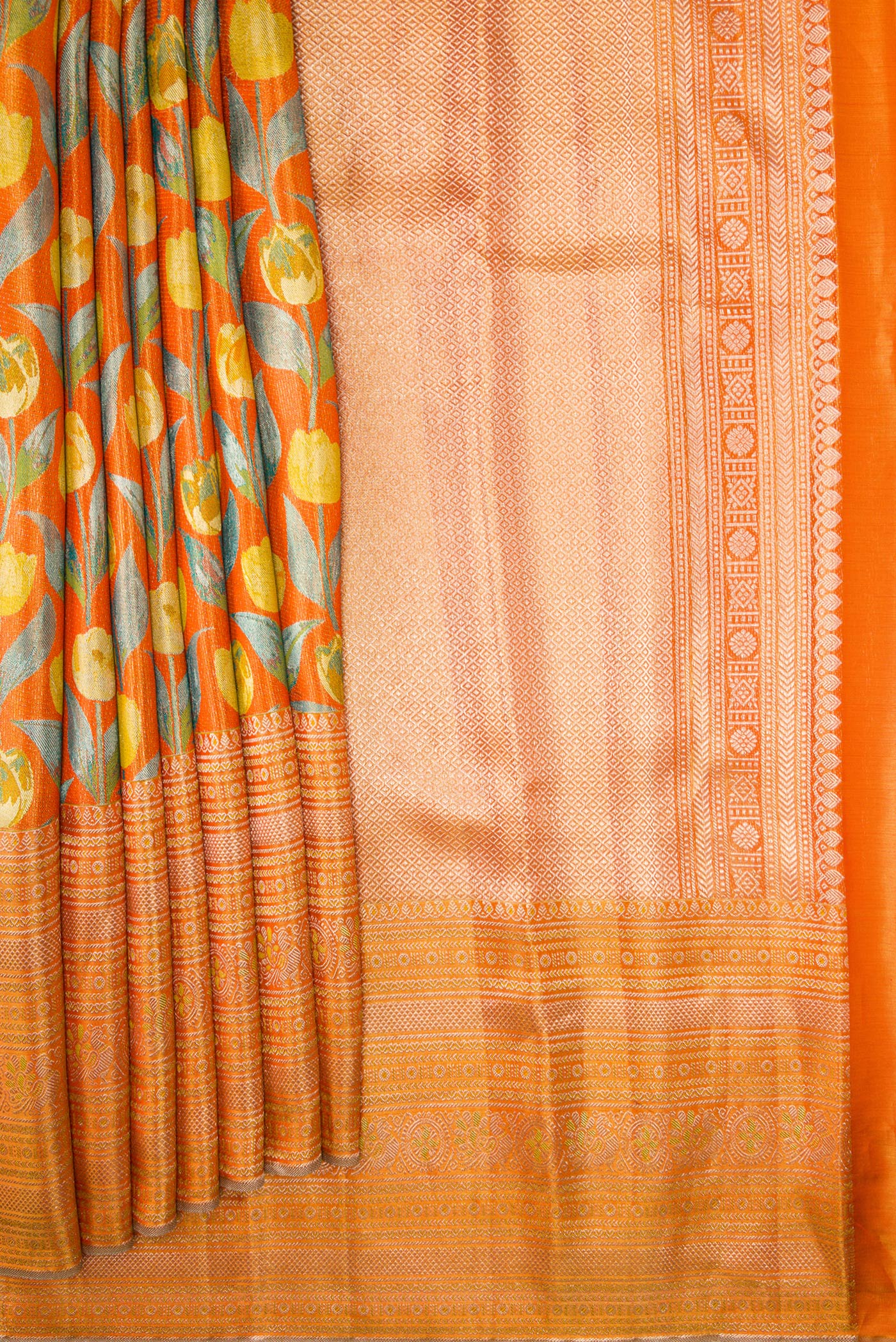 Orange Dual Tone Kanjivaram Tissue Silk Saree - Image 4