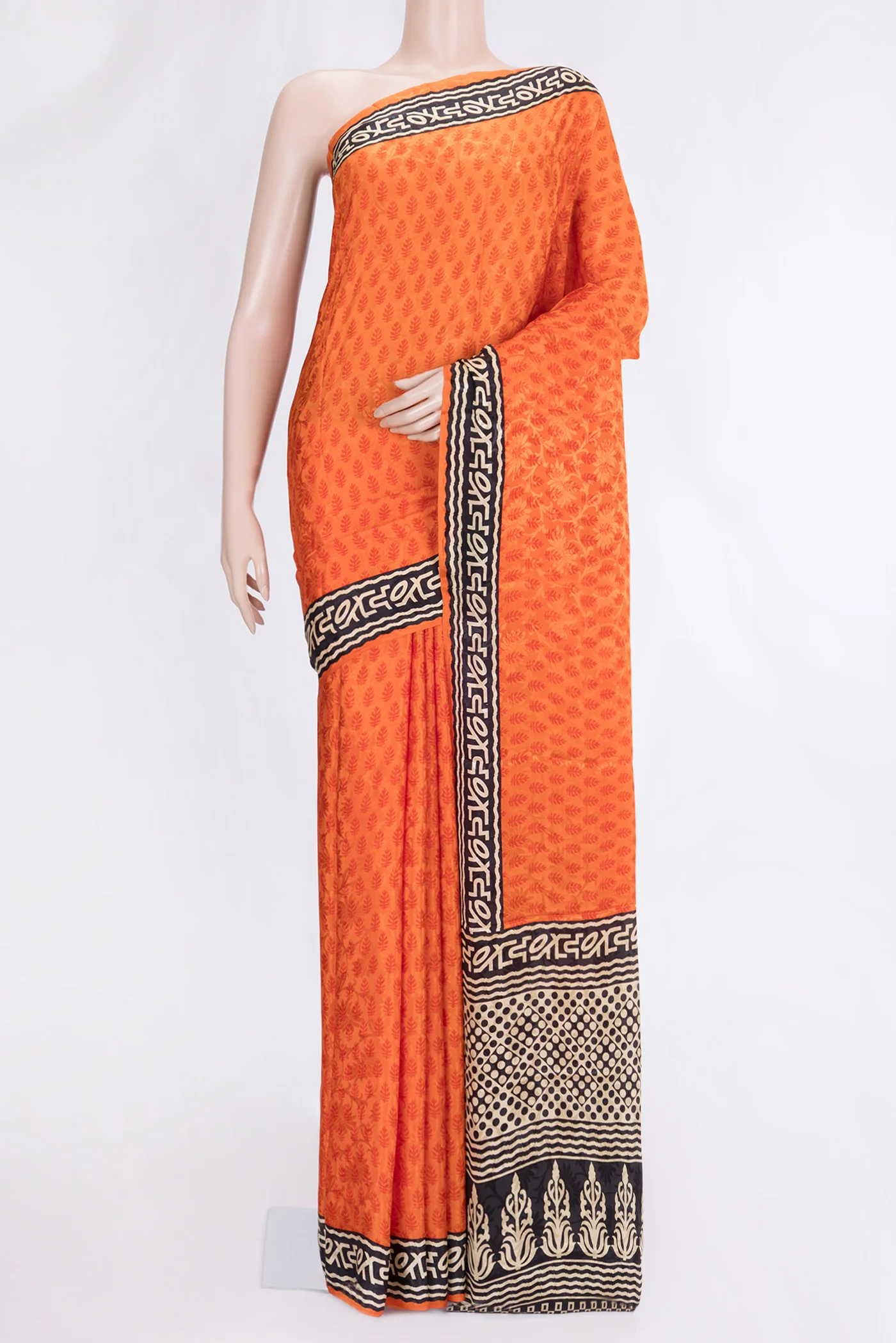 Orange Mysore Crepe Saree