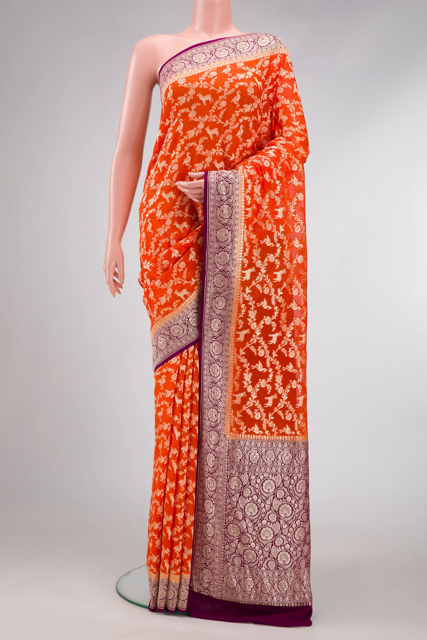 Orange Banarasi Georgette Saree