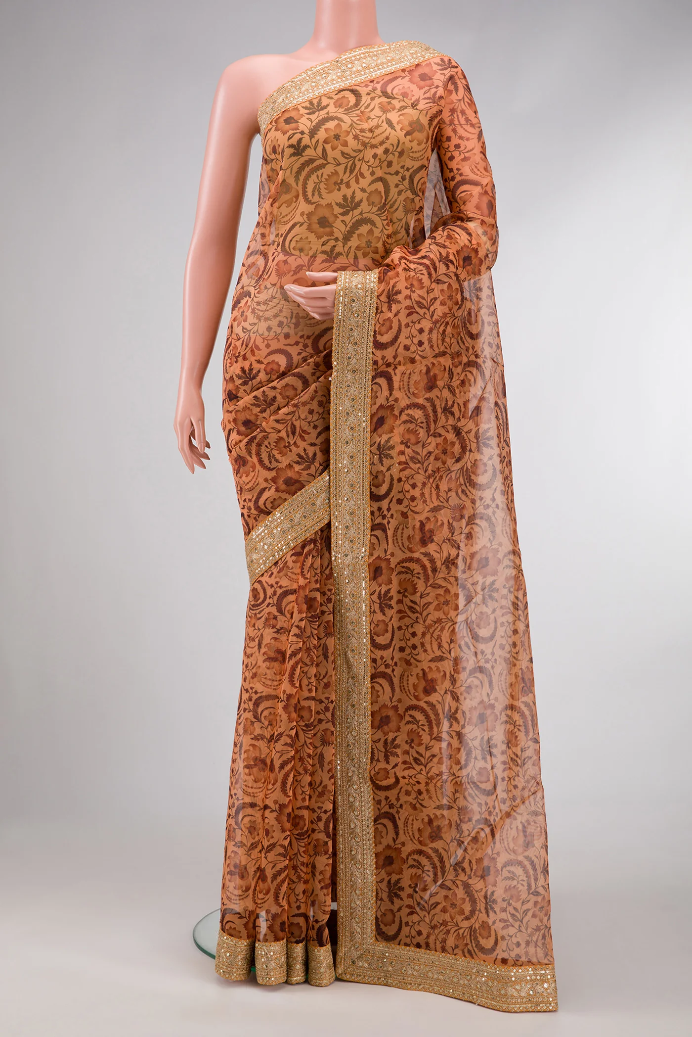 Coral Organza Silk Saree