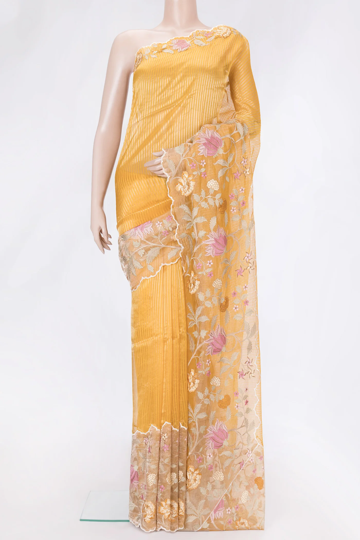 Yellow Dual Tone Organza Silk Saree
