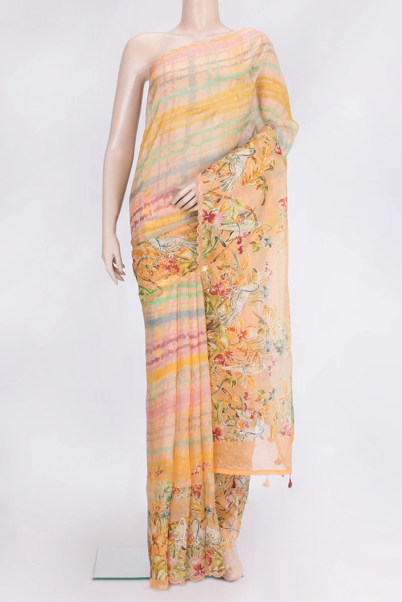 Peach Organza Silk Saree