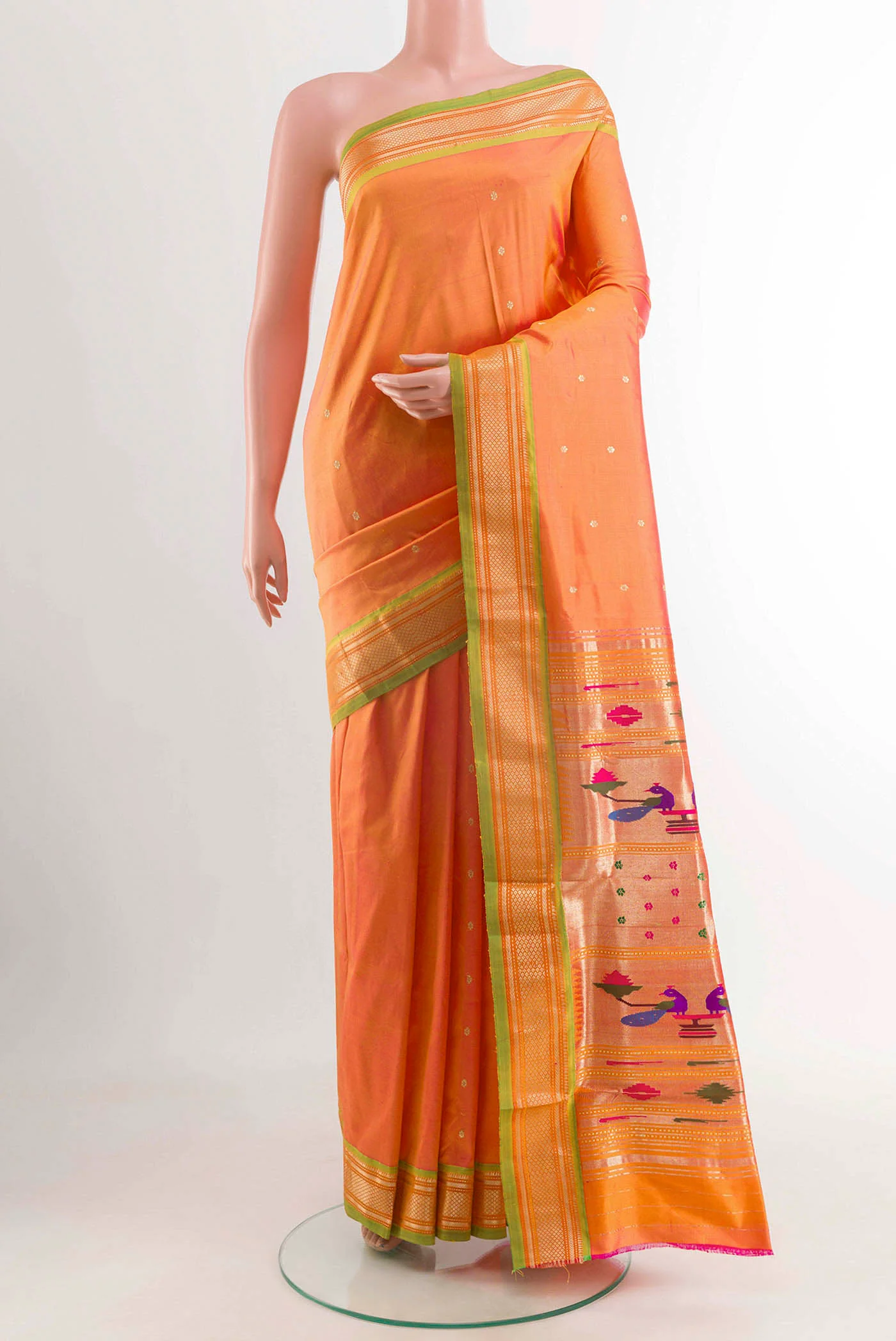 Orange Dual Tone Paithani Silk Saree