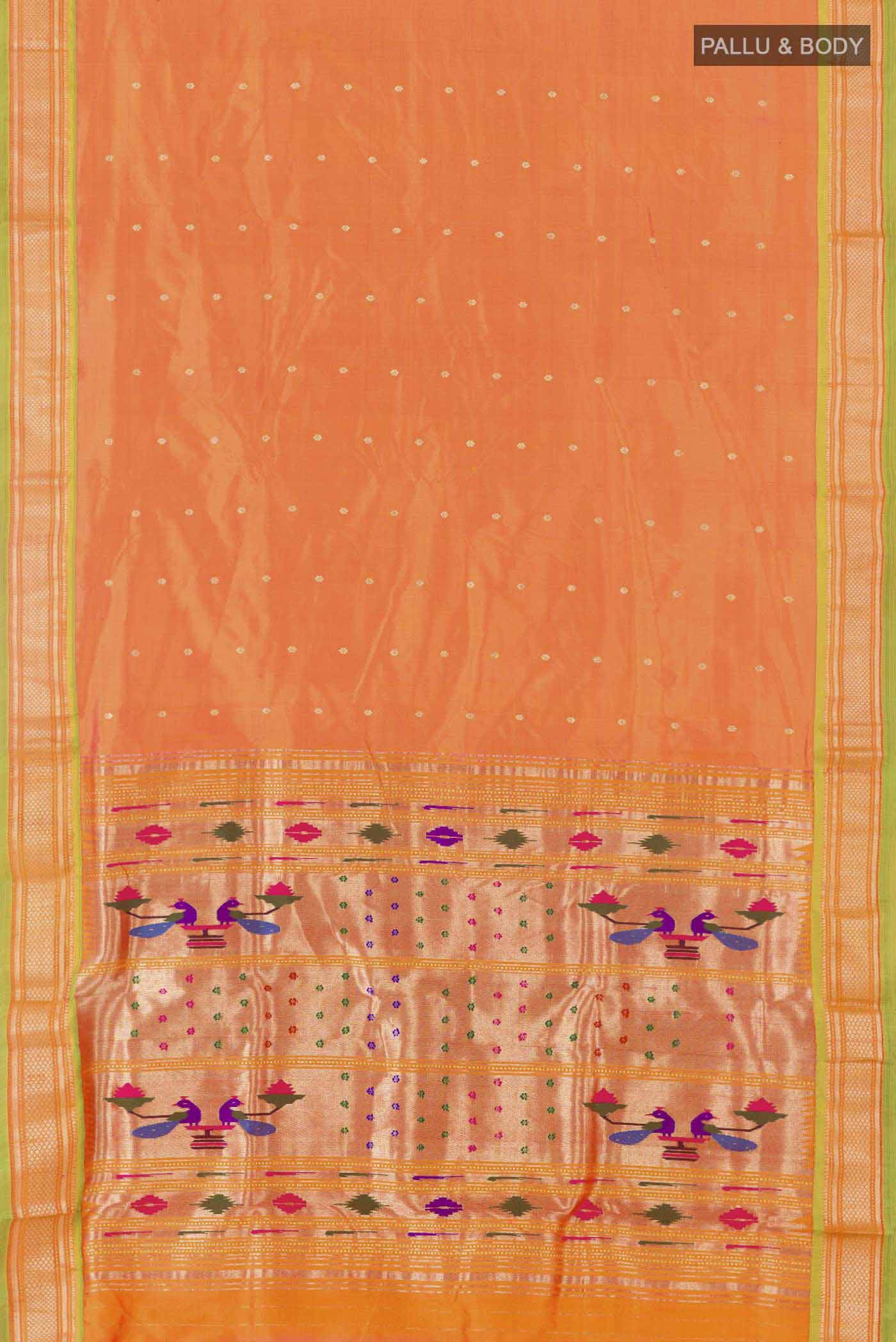 Orange Dual Tone Paithani Silk Saree - Image 6