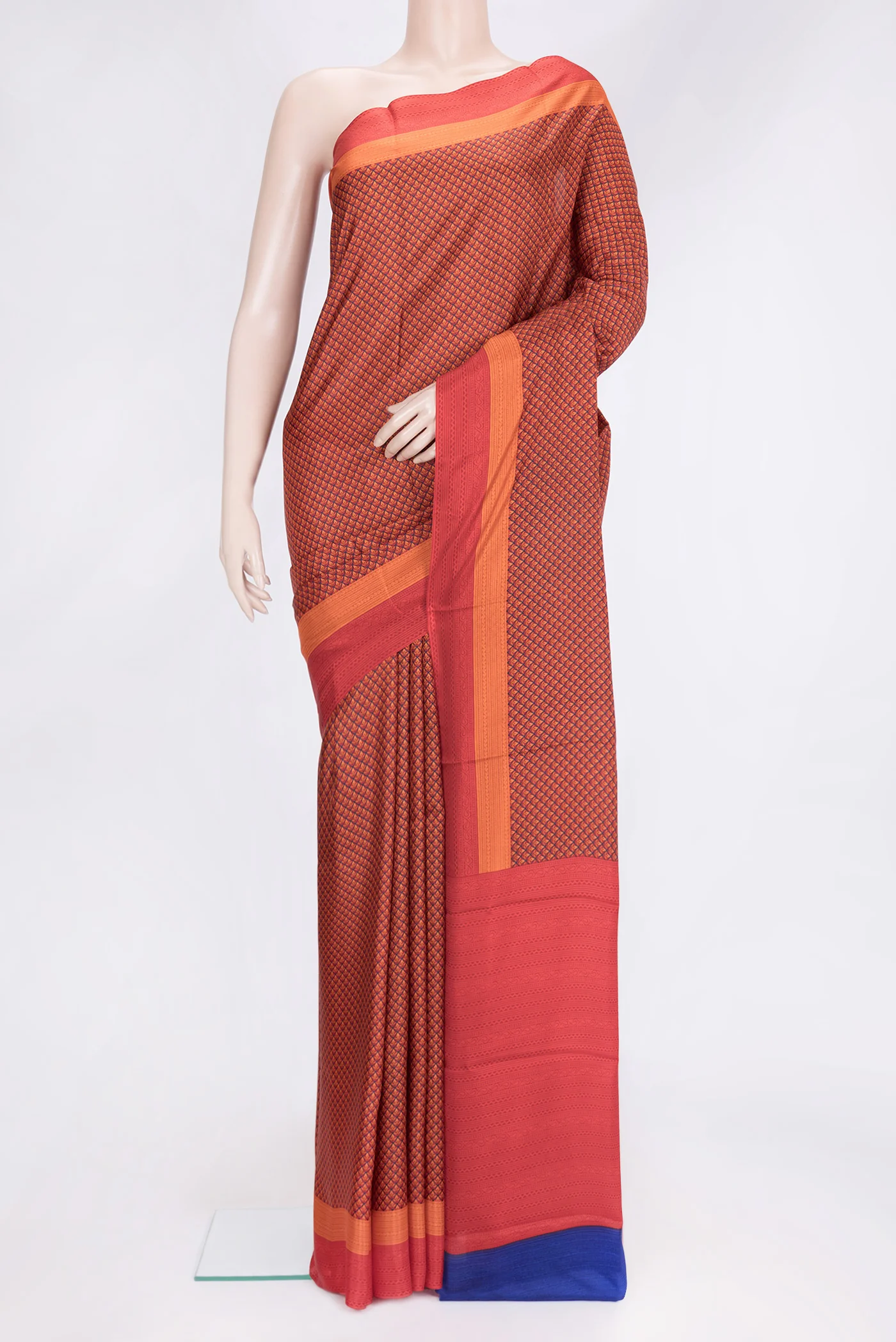 Orange Printed Silk Saree