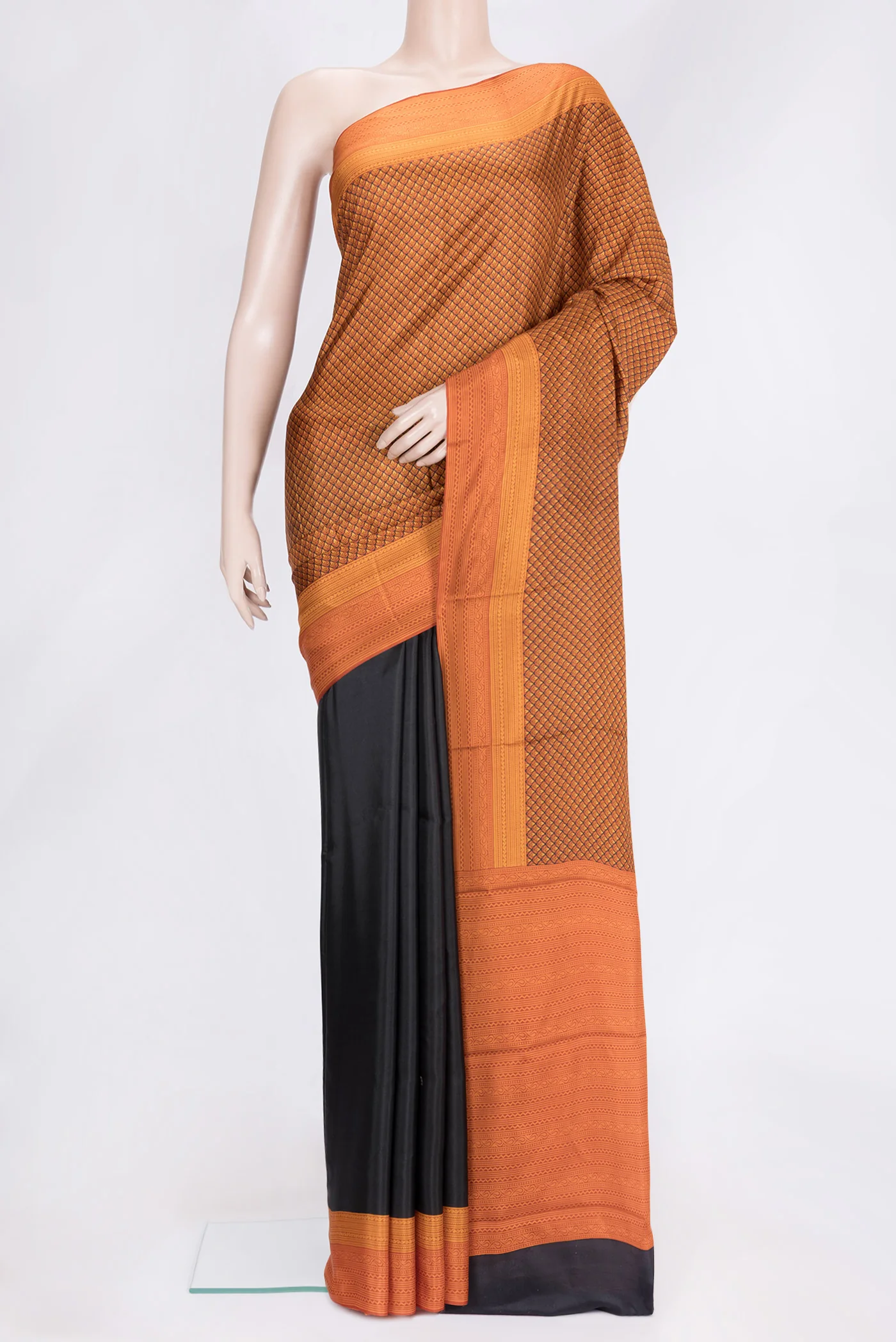 Orange Dual Tone Printed Silk Saree