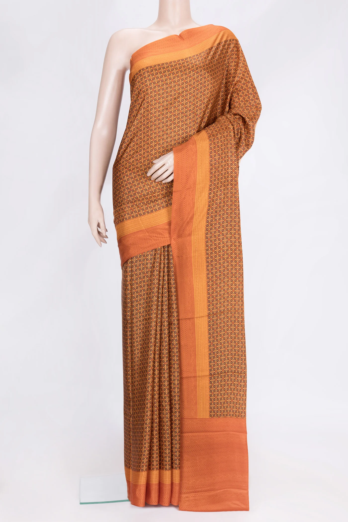 Orange Printed Silk Saree