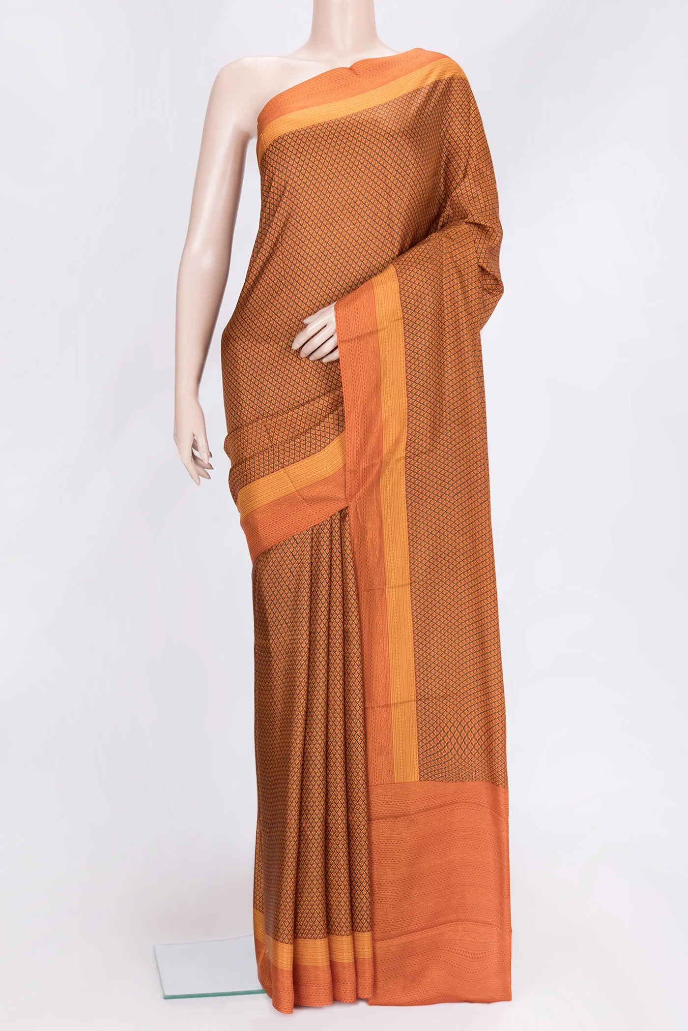 Orange Printed Silk Saree