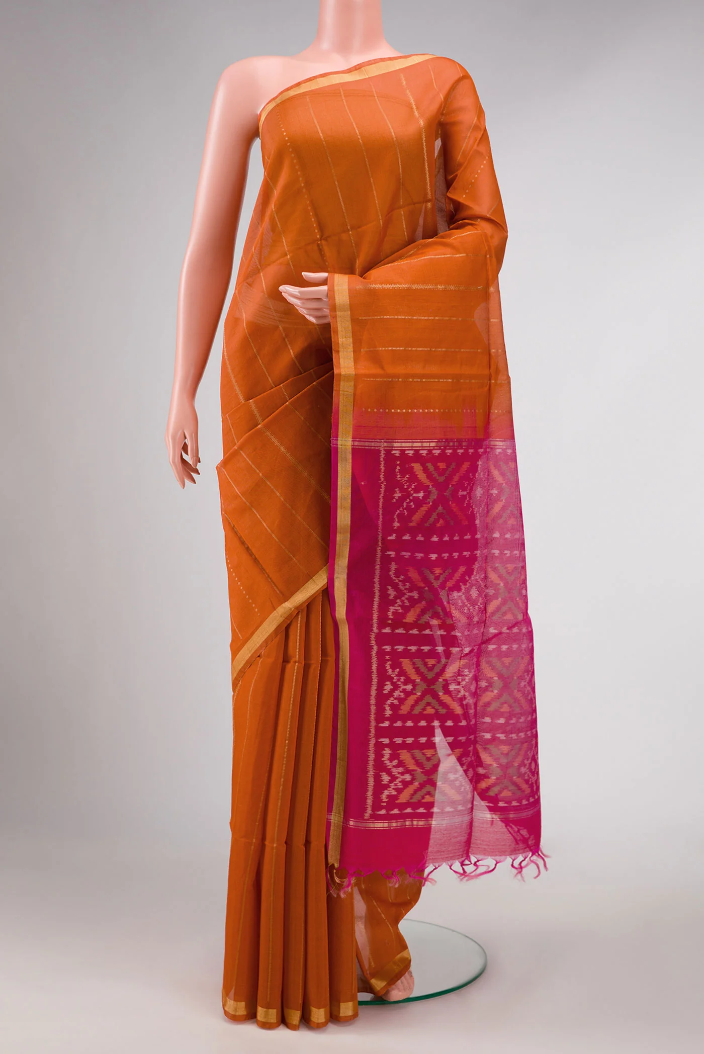 Orange Dual Tone Silk Cotton Saree