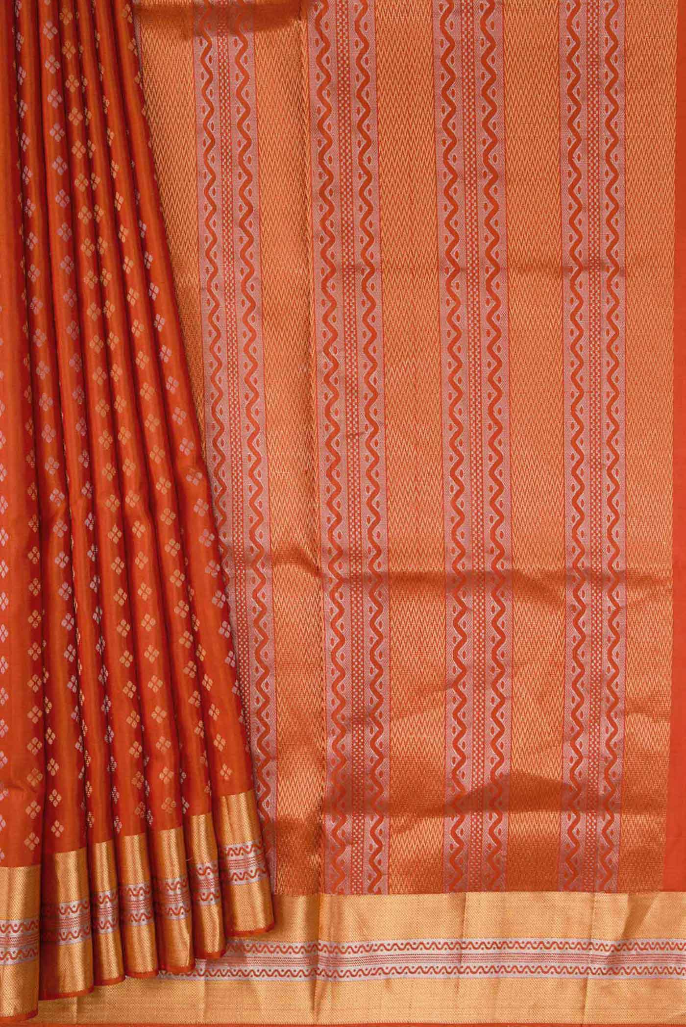 Orange Dual Tone Soft Silk Saree - Image 4