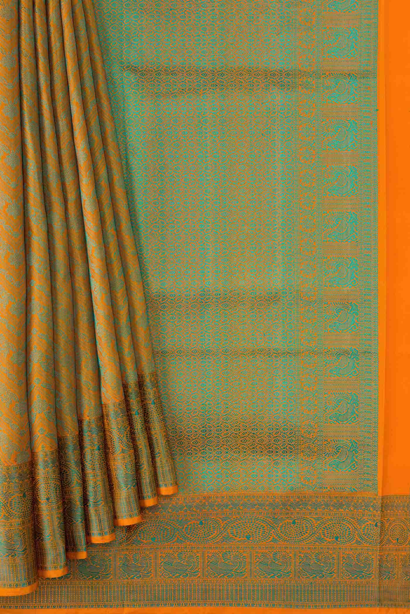 Orange Dual Tone Soft Silk Saree - Image 2