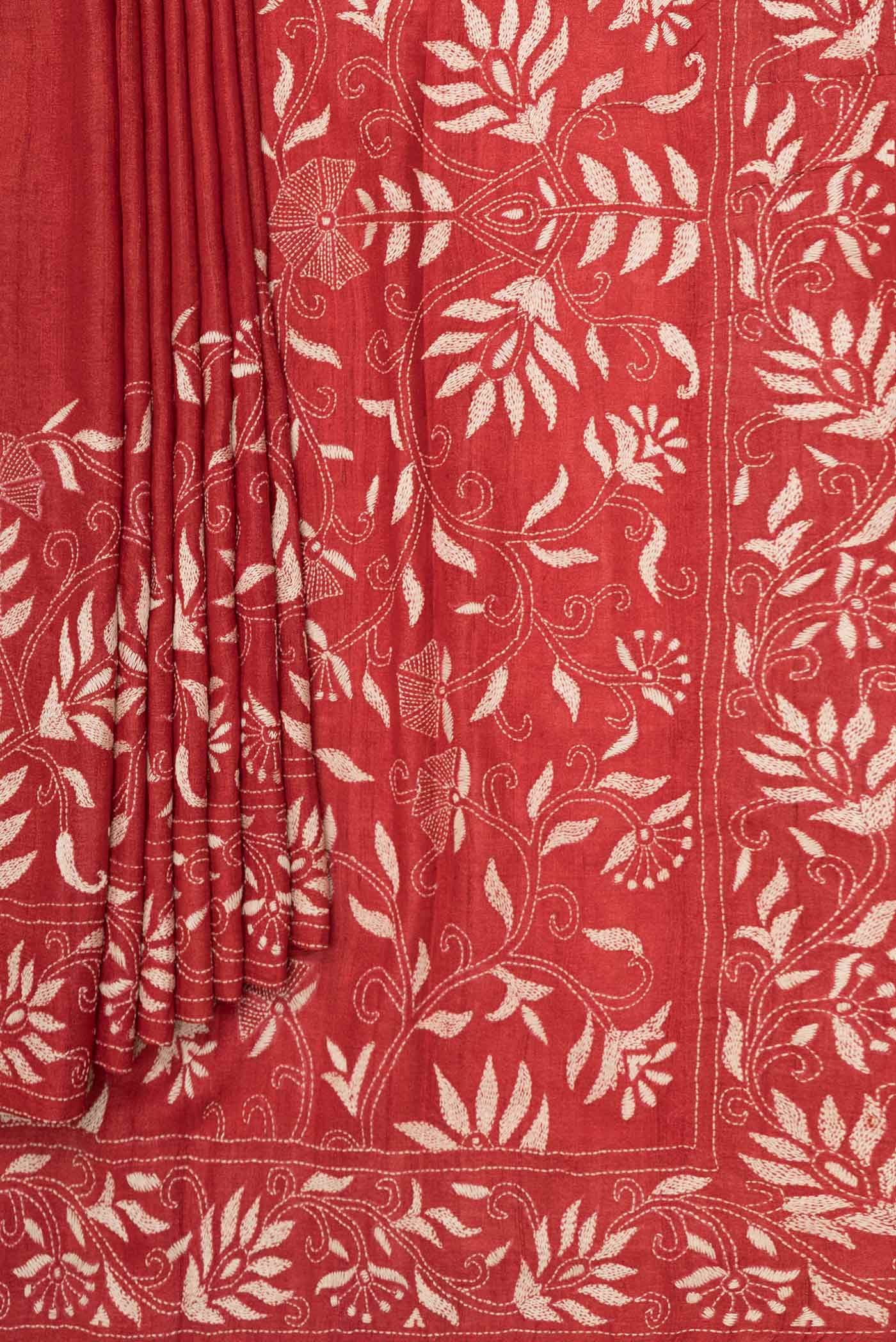 Rust Tussar Silk Saree - Image 4