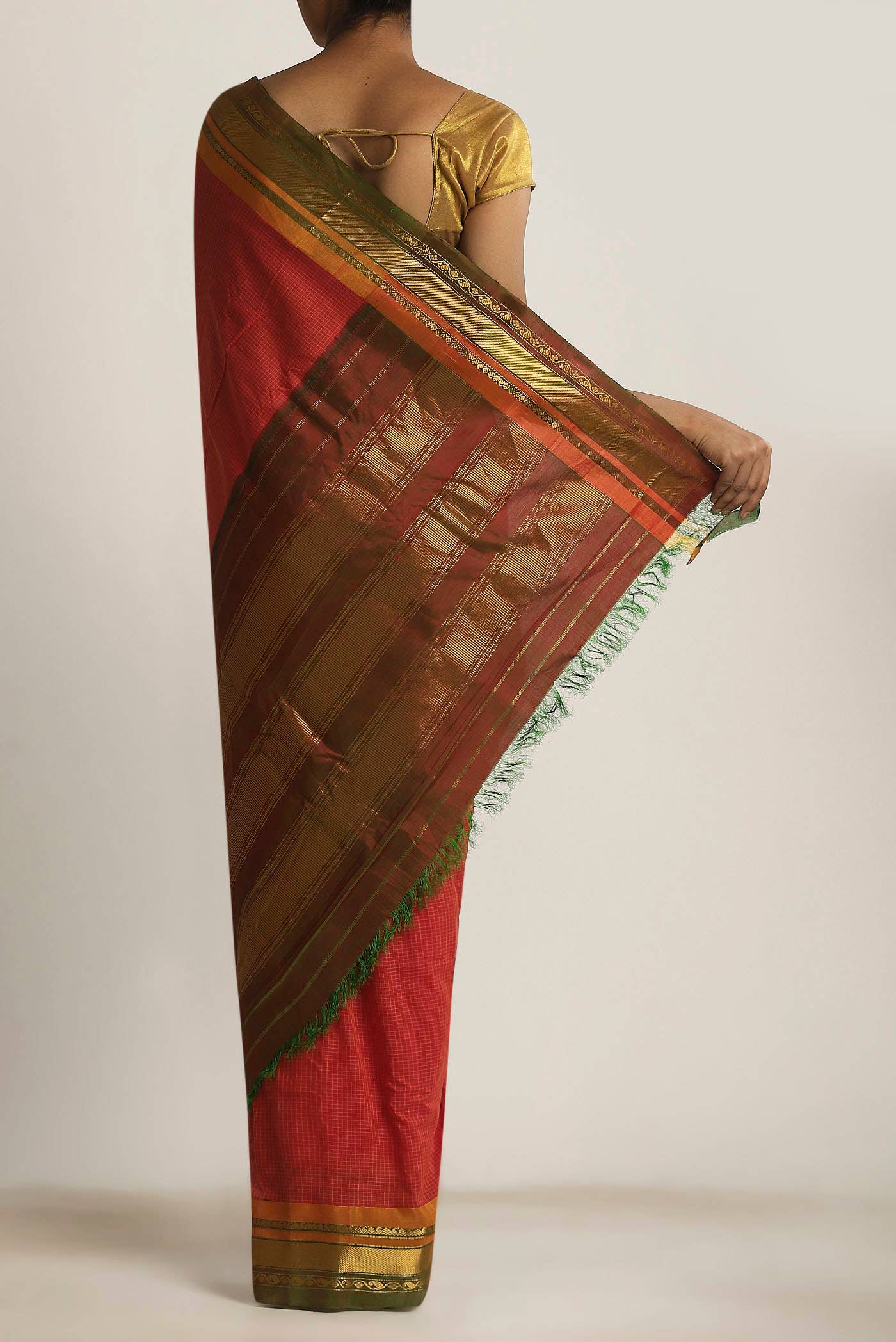 Orange Gadwal cotton Saree - Image 2