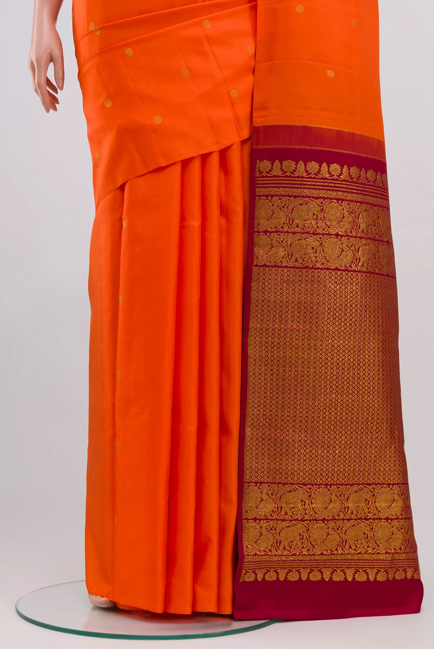 Orange Kanchipuram Silk Saree - Image 3
