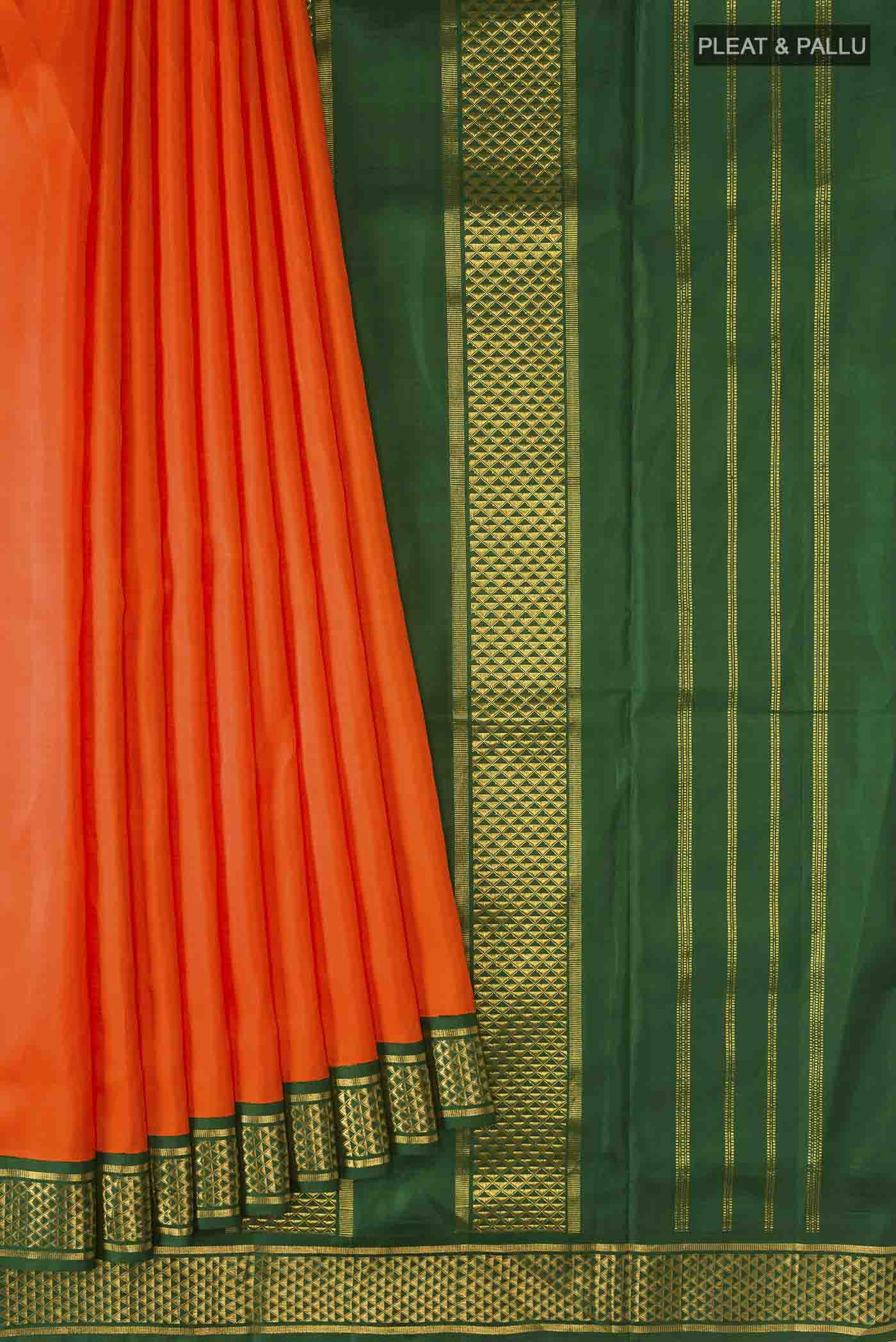 Orange Kanchipuram Silk Nine Yards Saree - Image 4