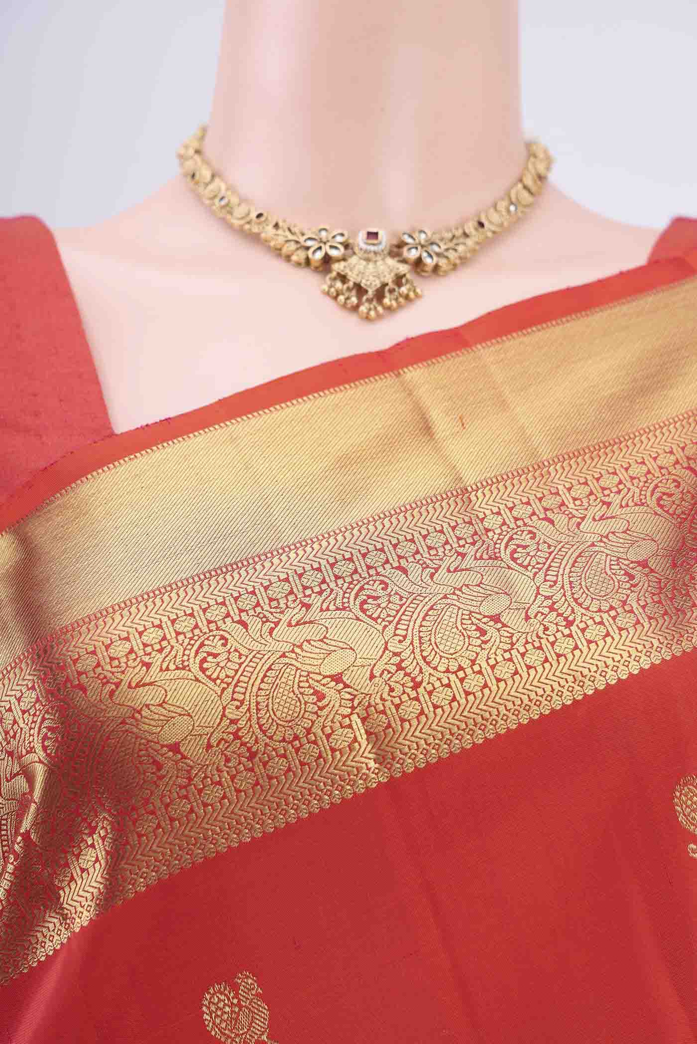 Orange Kanchipuram Silk Saree - Image 2
