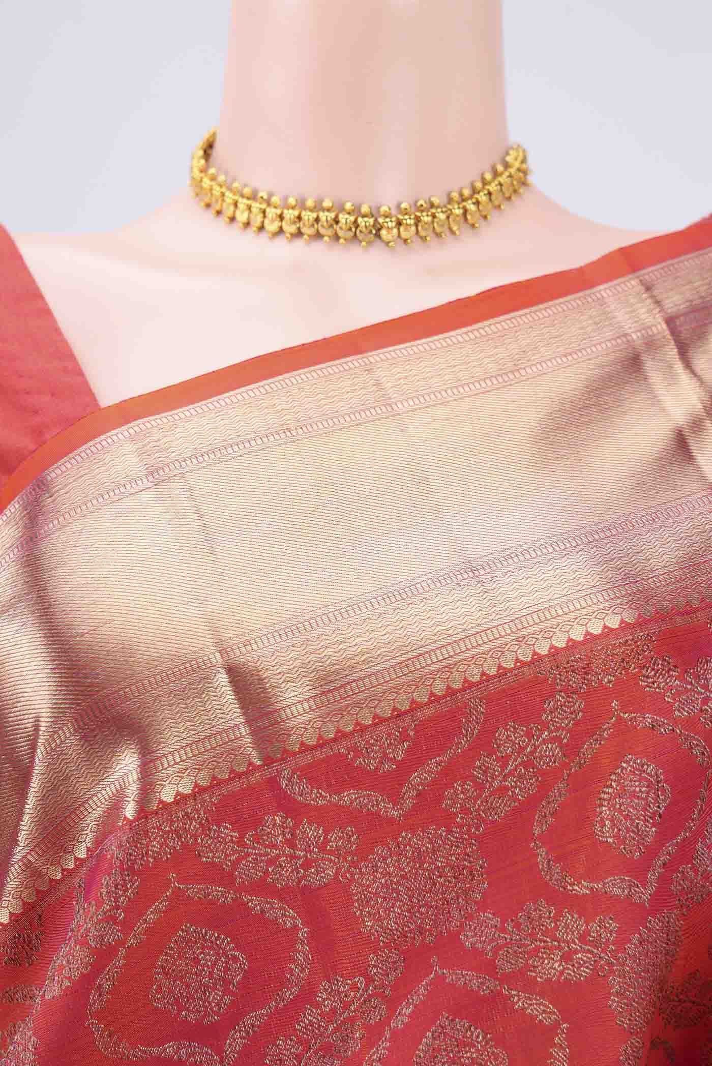 Orange Kanchipuram Silk Saree - Image 2