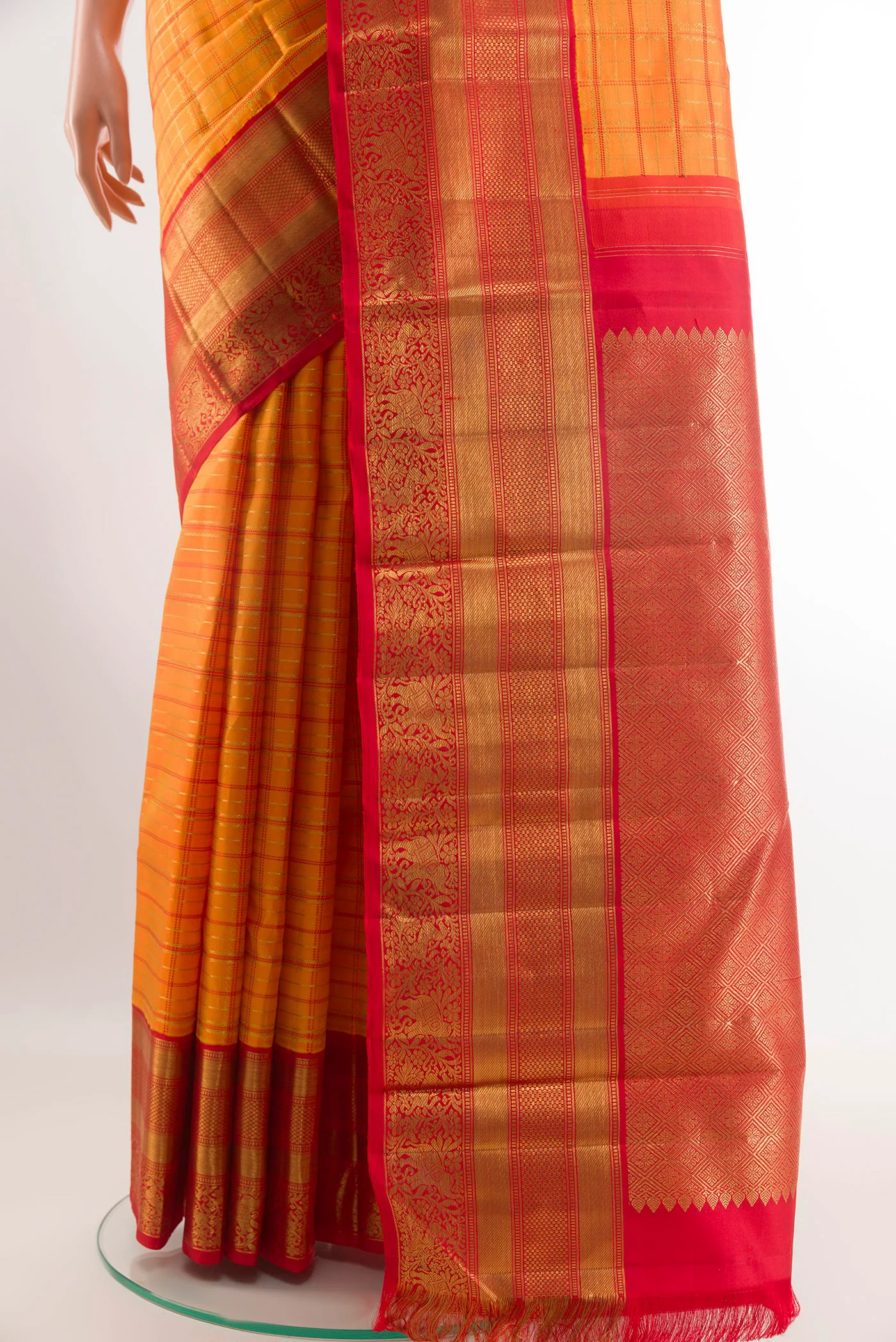 Orange Kanchipuram Silk Saree - Image 3