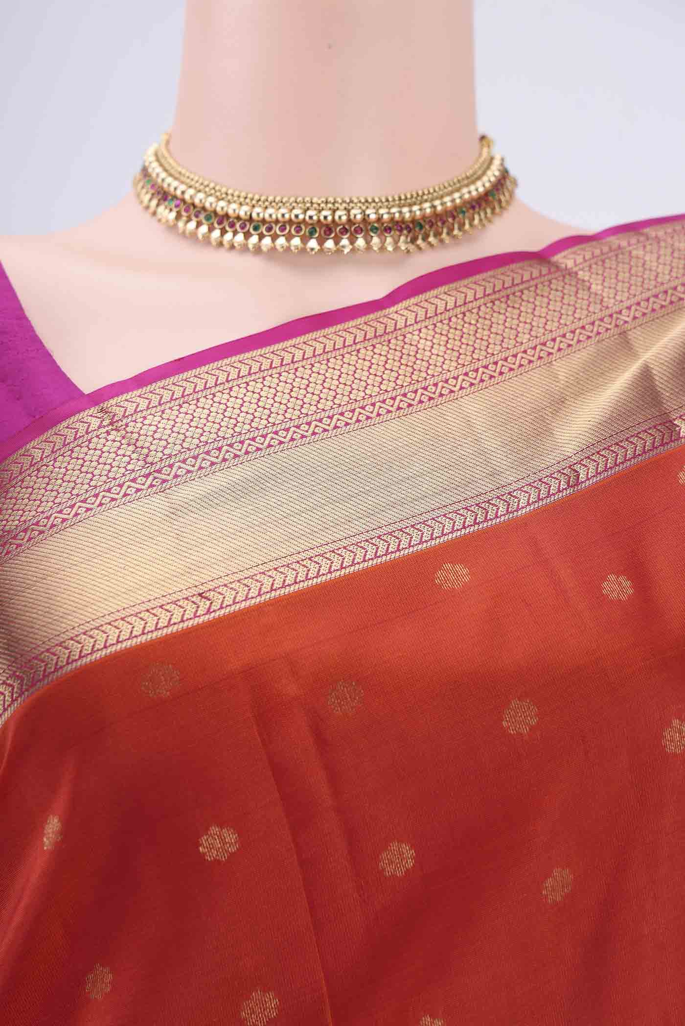 Orange Kanchipuram Silk Saree - Image 2