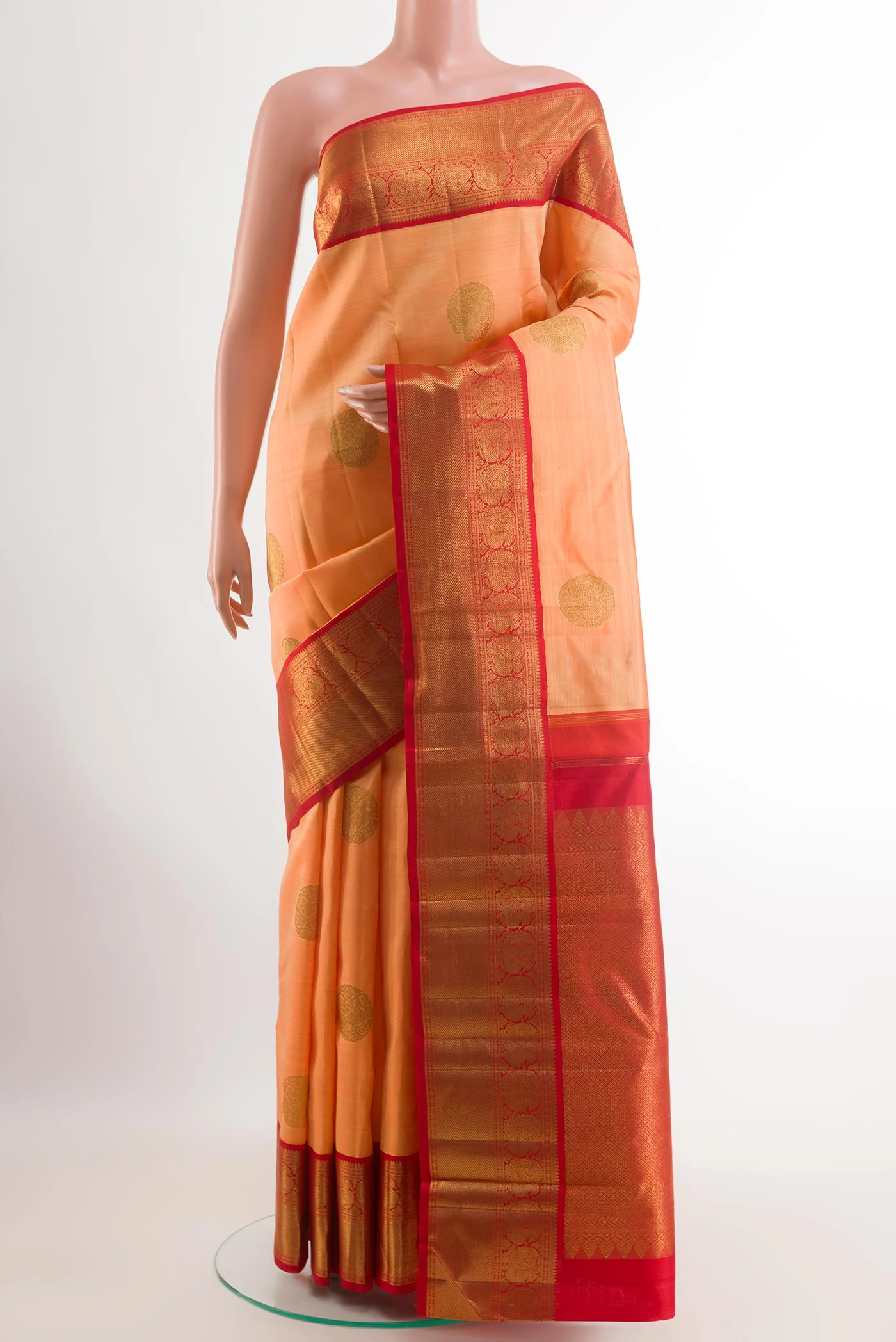 Orange Kanchipuram Silk Saree - Image 2