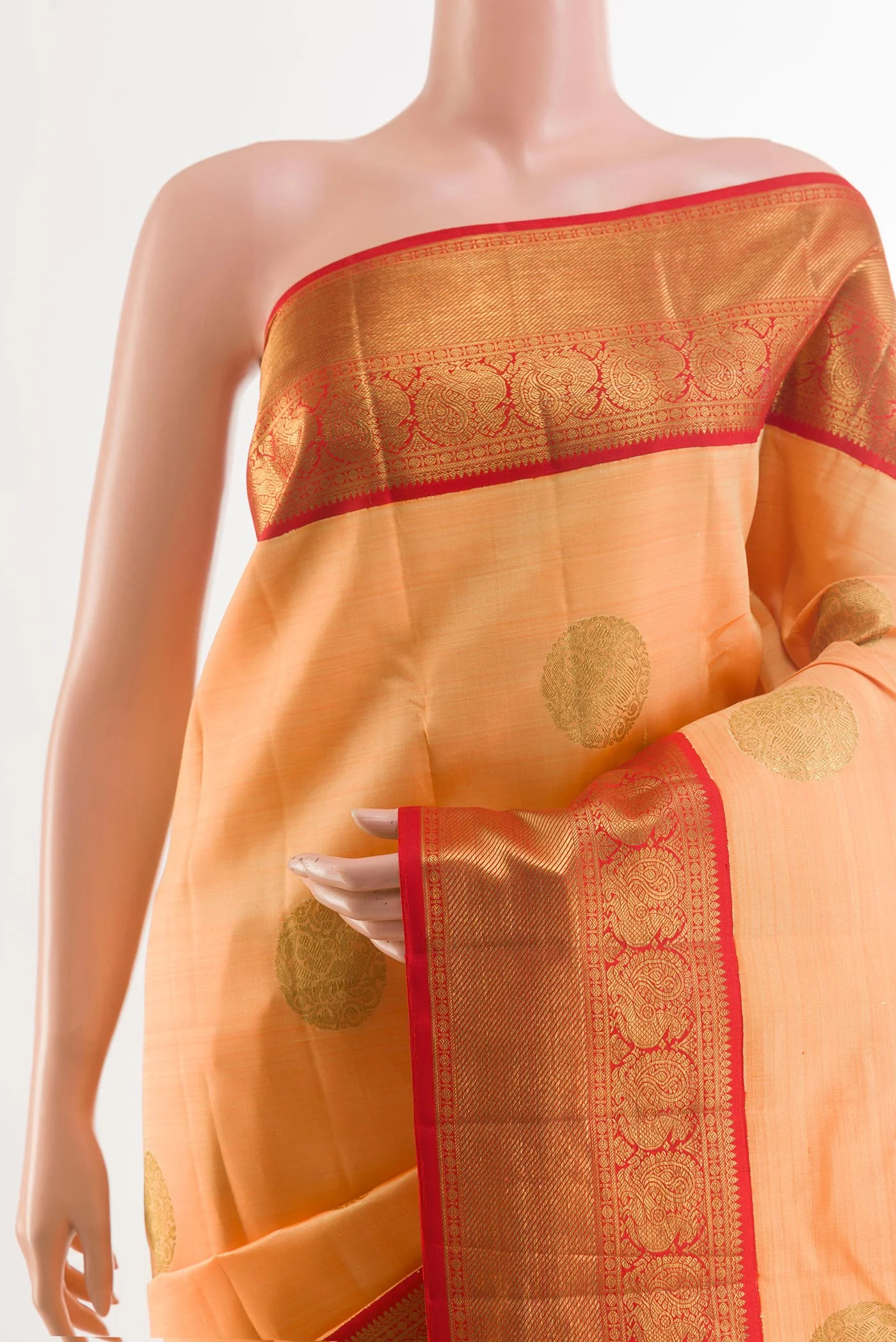 Orange Kanchipuram Silk Saree - Image 3