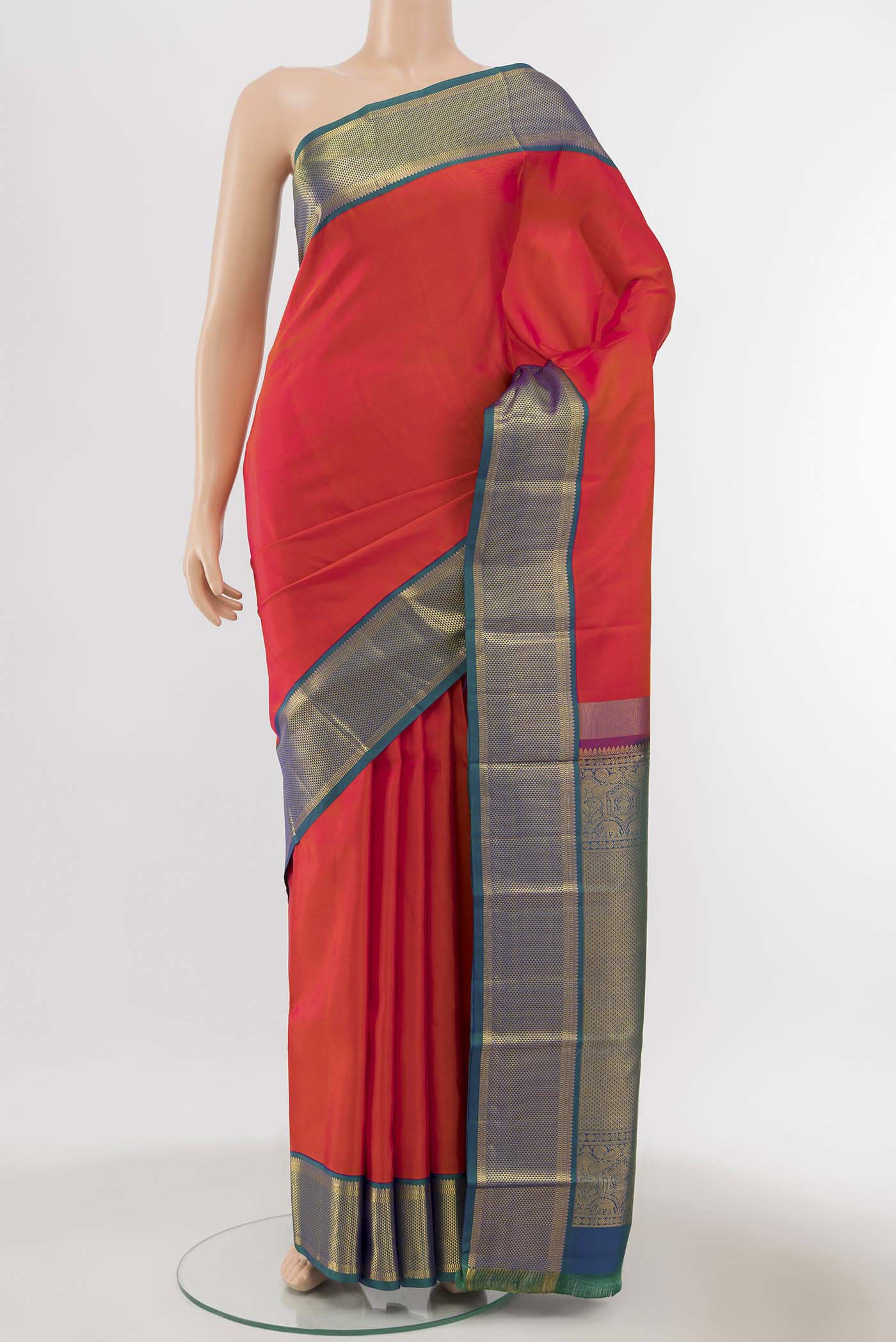 Orange with Pink Color Kanchipuram Silk Saree