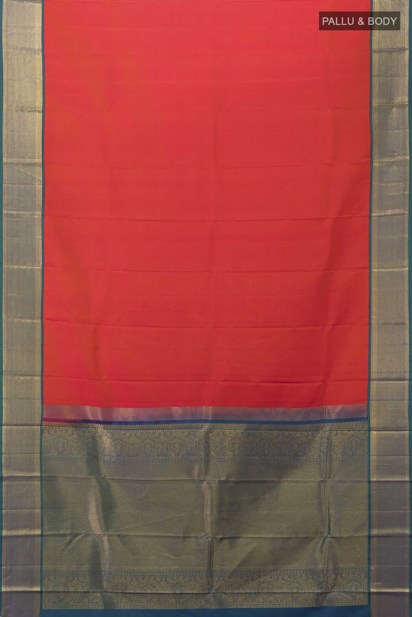 Orange with Pink Color Kanchipuram Silk Saree - Image 5